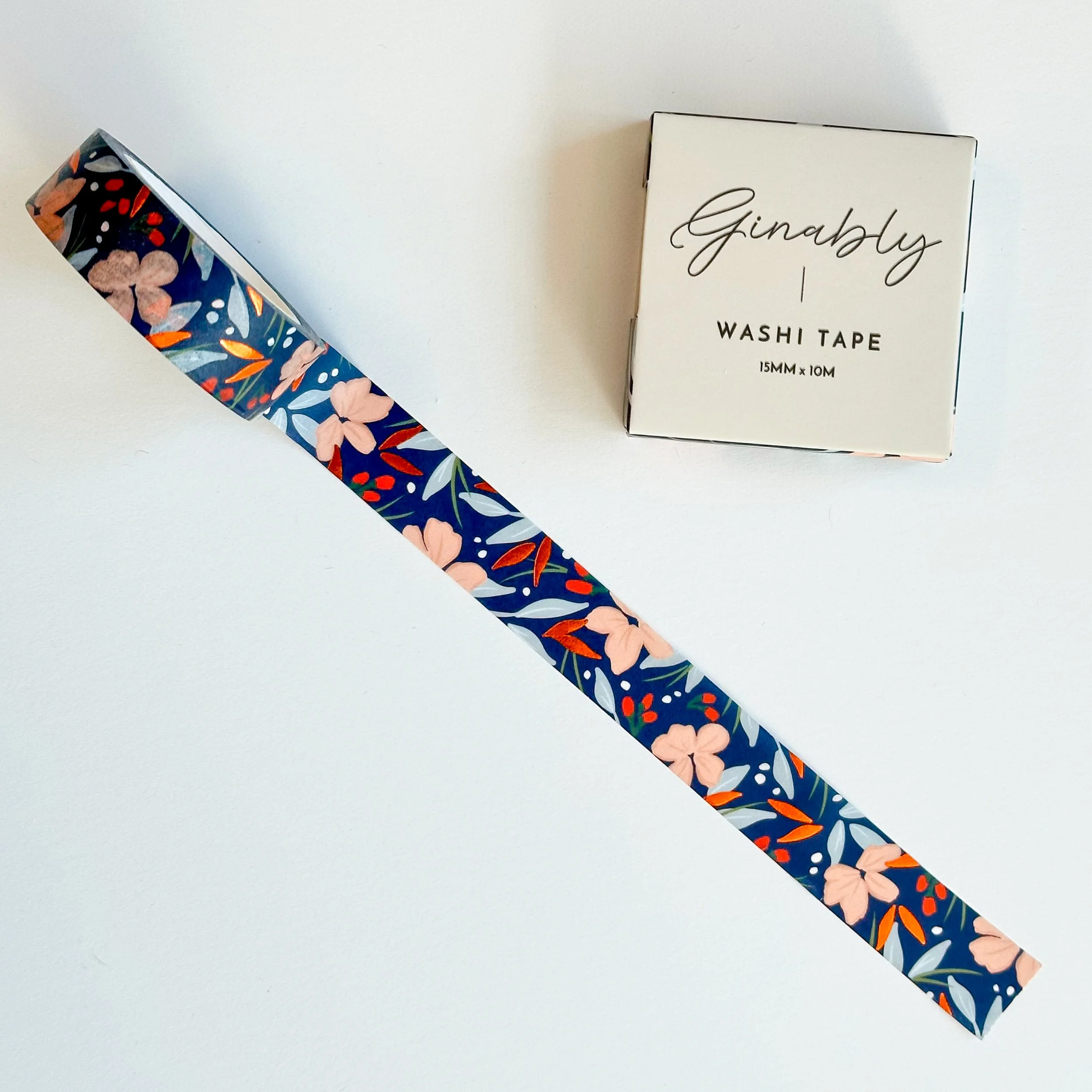 Navy Floral Bronze Foil Washi by Ginably