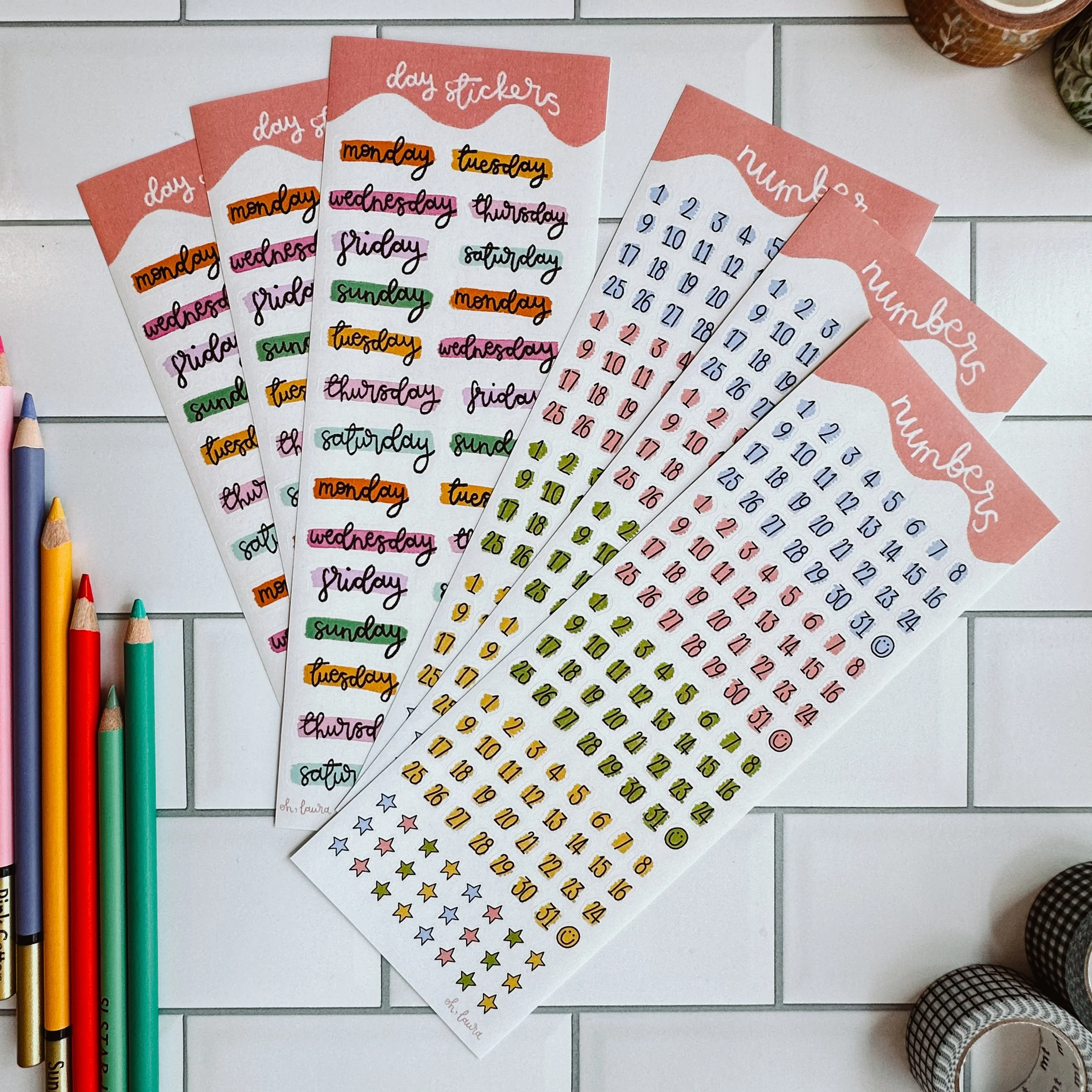 12 Month Calendar Day & Date Sticker Set by oh, Laura
