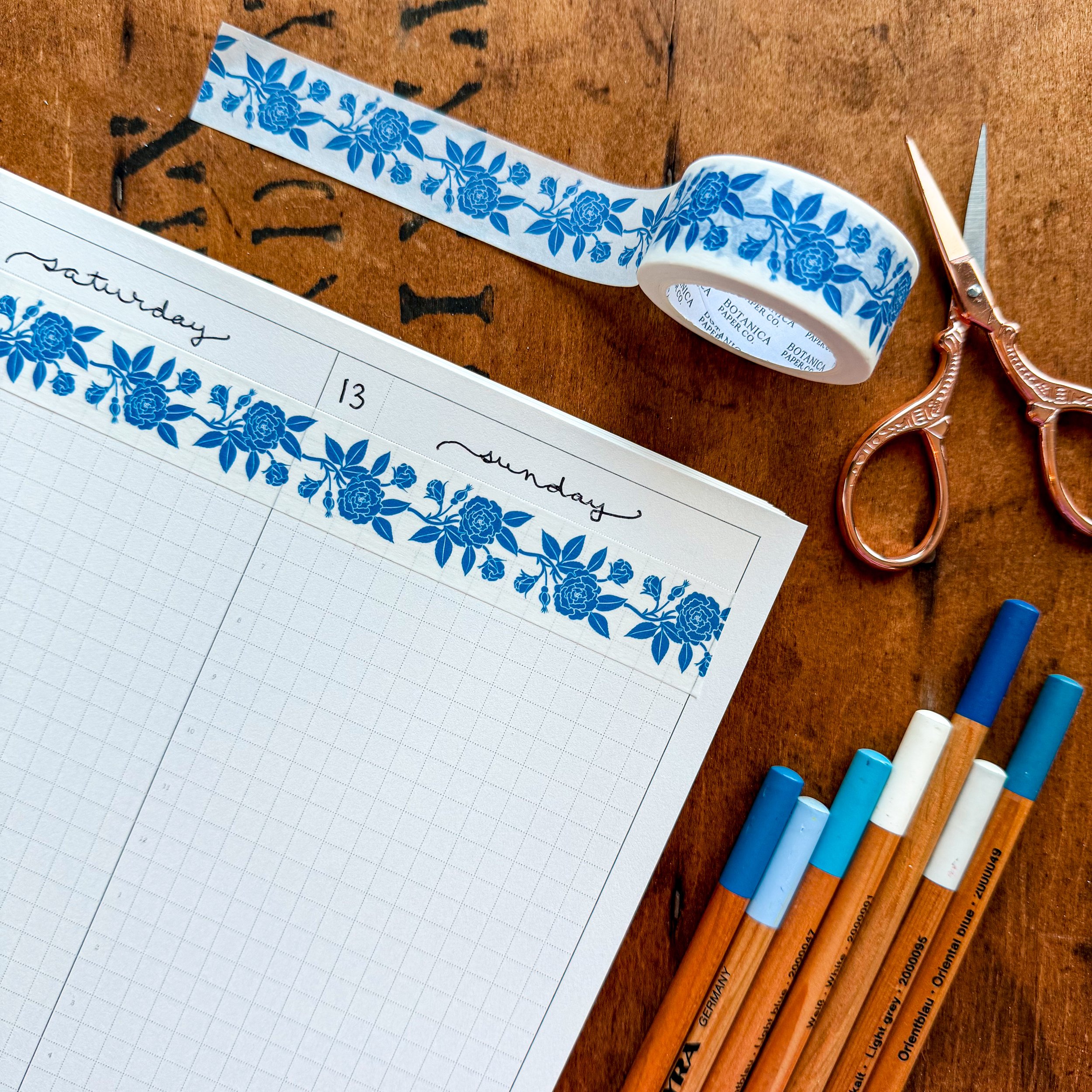 Blue Roses Washi Tape by Botanica Paper Co.