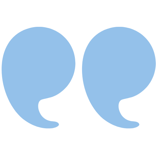 Two large blue quotation marks facing each other.