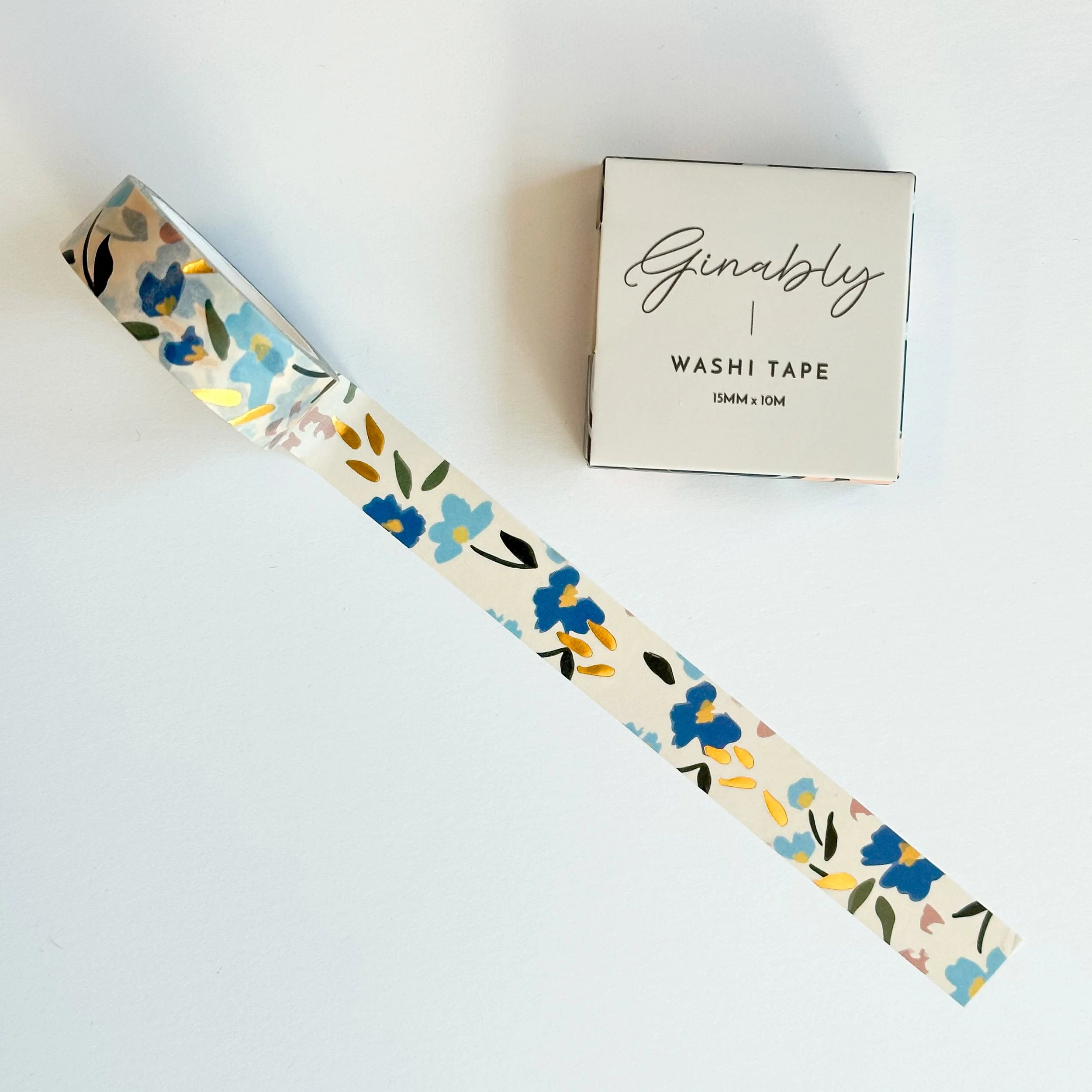 ginably blue floral gold foil washi.JPG