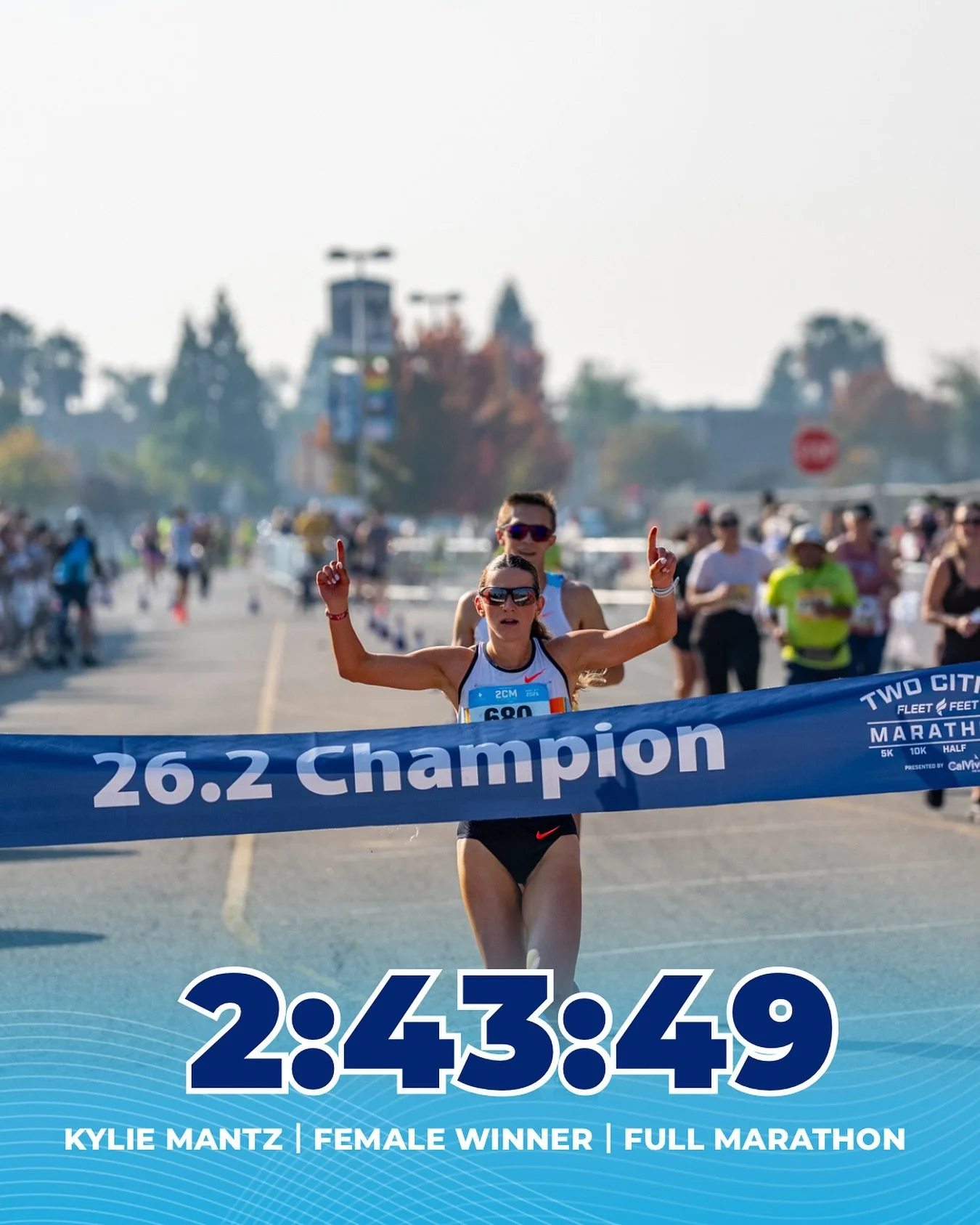 Congratulations to Kylie Mantz, the women&rsquo;s winner of the 2025 Two Cities Full Marathon, finishing with a time of 2:43:49! 🎉🏅