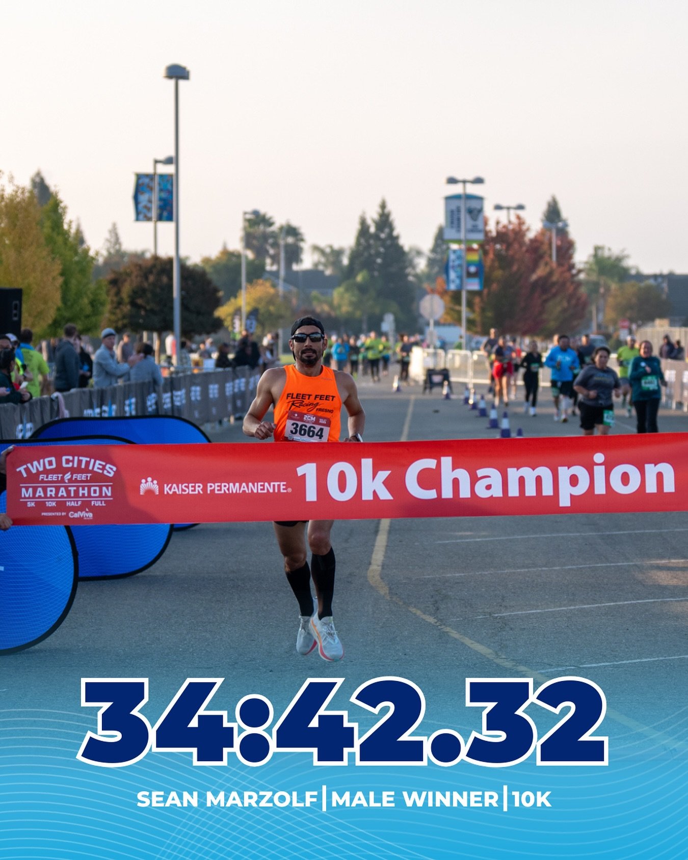 Congratulations to Sean Marzolf, the men&rsquo;s winner of the 2025 Kaiser Permanente 10k, finishing with a time of 34:42:32! 🎉🏅