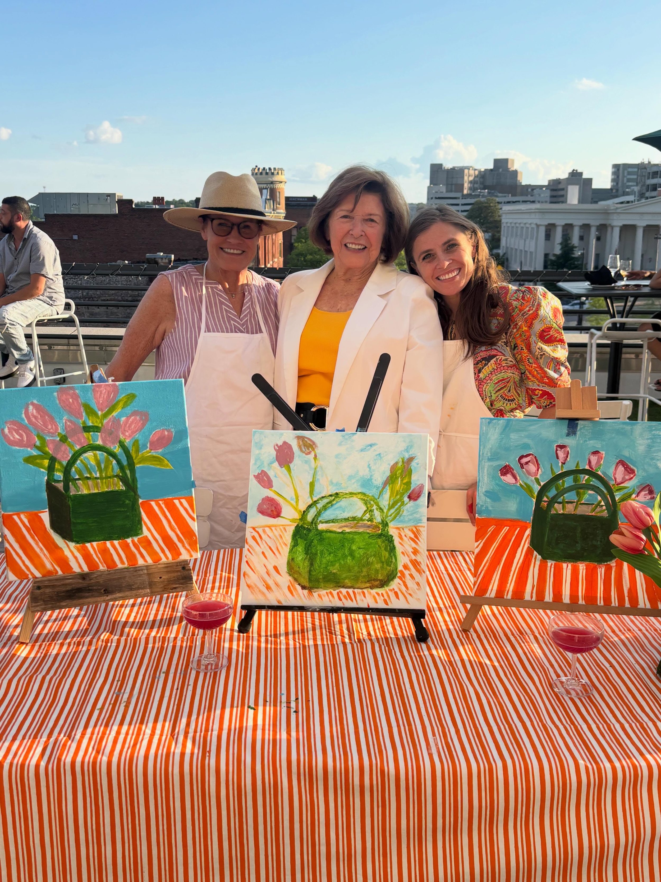 Three generations of creative women painting at the @hotelfortyfive rooftop for our Mother&rsquo;s Day paint and sip! Fabulous weather, amazing cocktails, and views to die for. From left to right: Lane, Ginny, and Ginny Lane 🫶

Thank you to the amaz