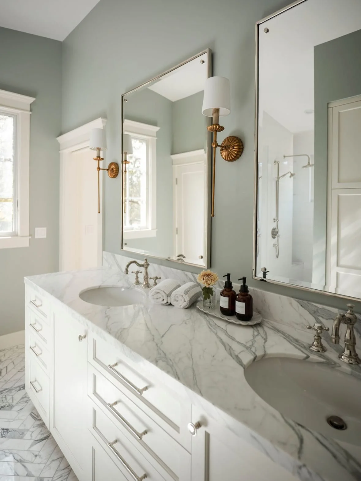 Oh Sleepyhollow ✨The ultimate Primary Suite Addition. Rad clients, classic design &amp; I can&rsquo;t stop incorporating &ldquo;beach clubs&rdquo; into my primary bath designs. IYKTK.

Interior Design @thirteenoak
Photography: @christinafrancesca
