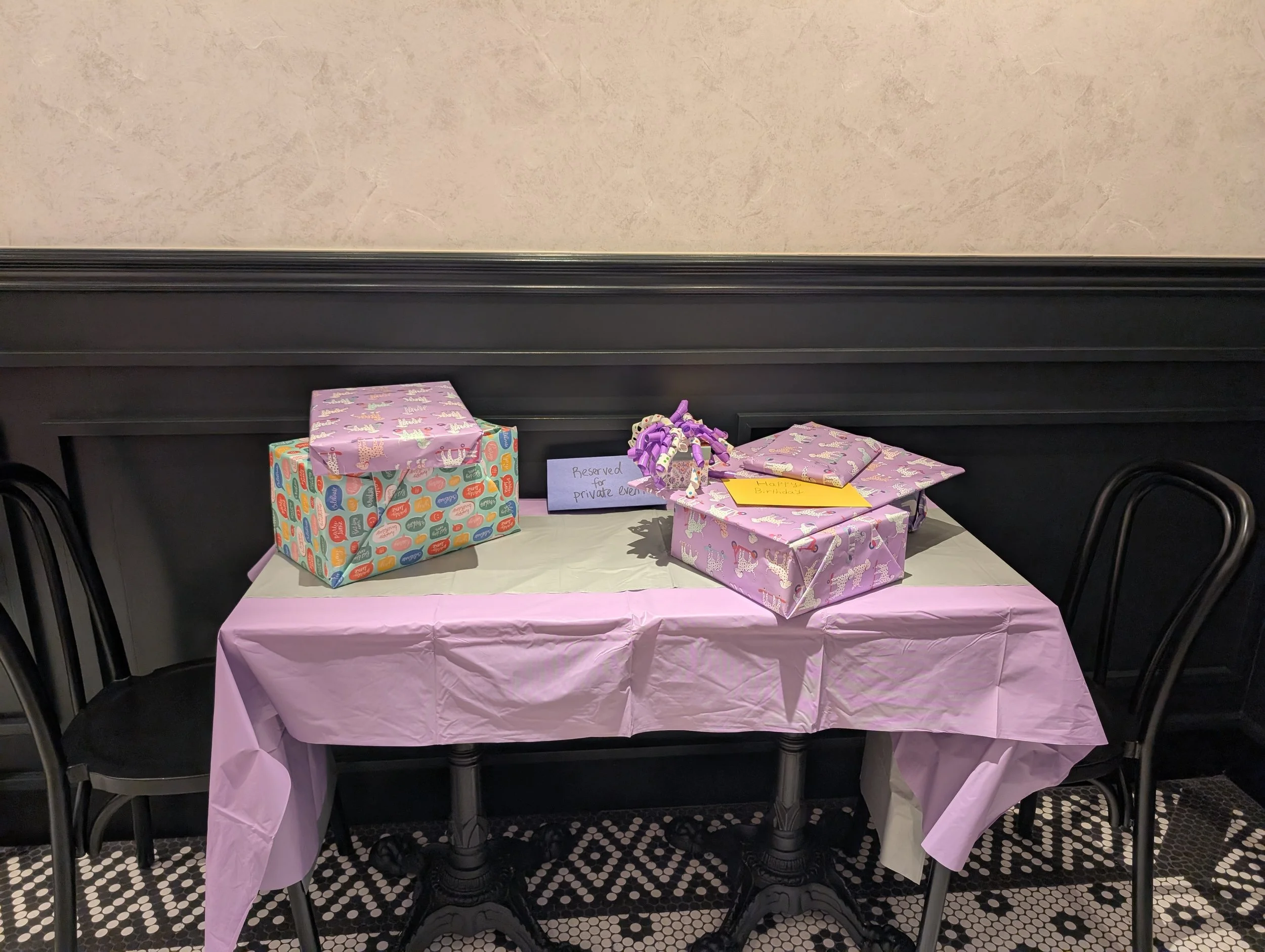 Birthday presents on table