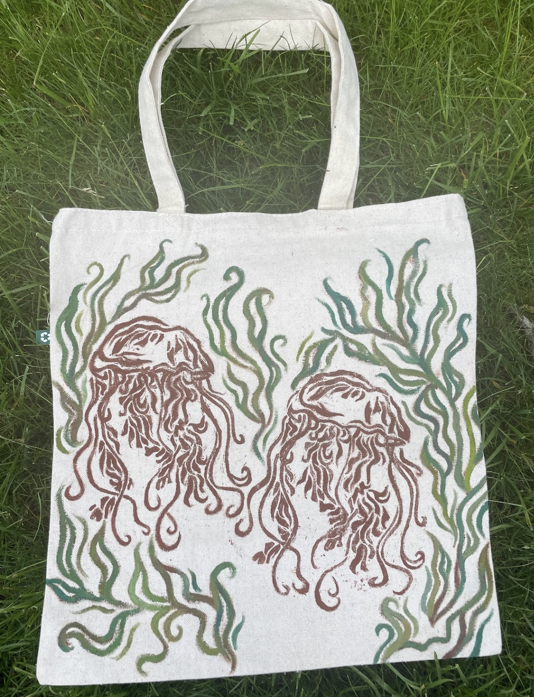 Octopus Tote: Ink Print and Acrylic Paint