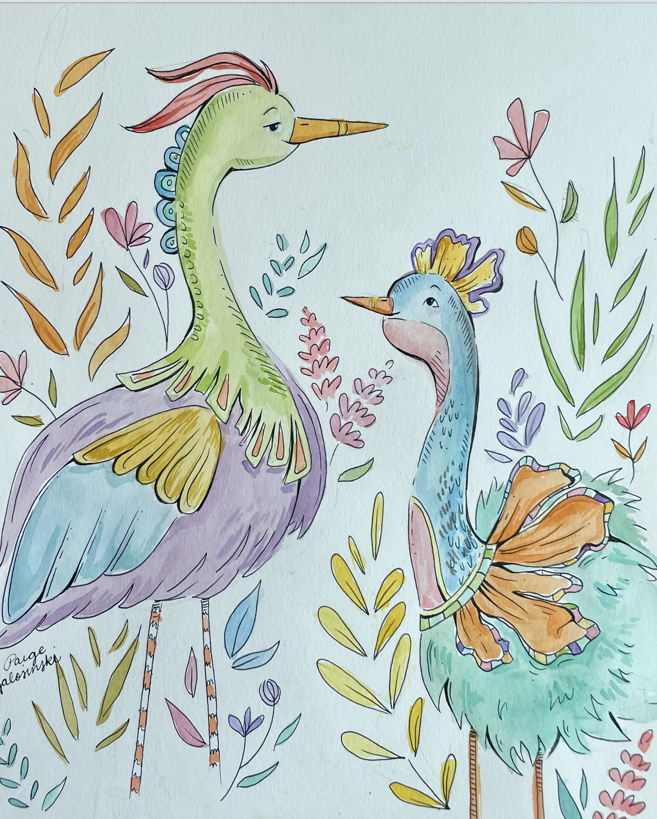 Bird Illustration: Ink and Watercolor (9in x 12in)