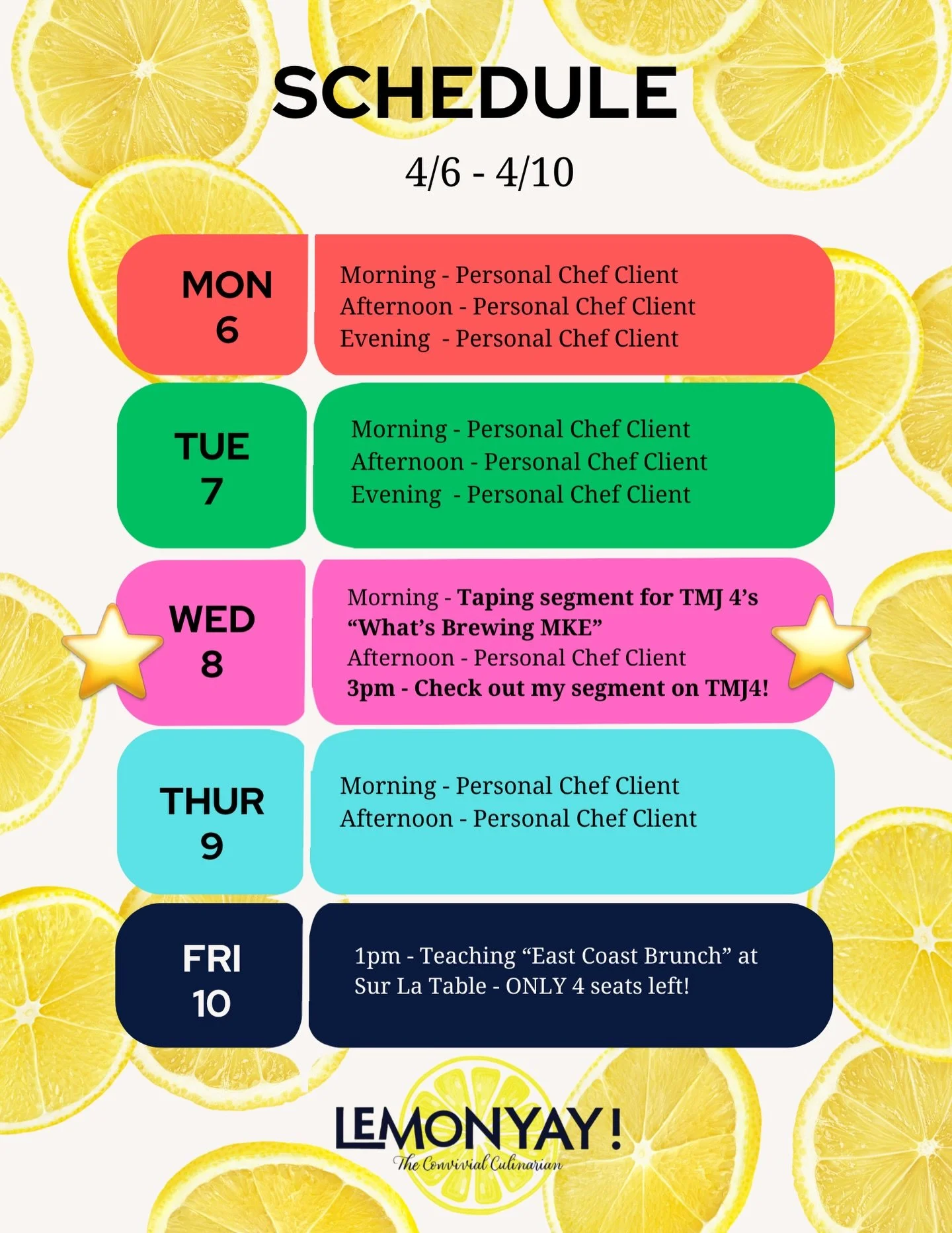 New Week. New Blessings. New Opportunities. As I always say, &ldquo;I&rsquo;m the luckiest, most blessed person I know!&rdquo; 🙏🏼✨🙌🏼🥰🍋💛
.
Be sure to check out my segment this Wednesday, 4/8 on @tmj4news @whatsbrewingmke at 3pm!👩🏼&zwj;🍳🍋
.
