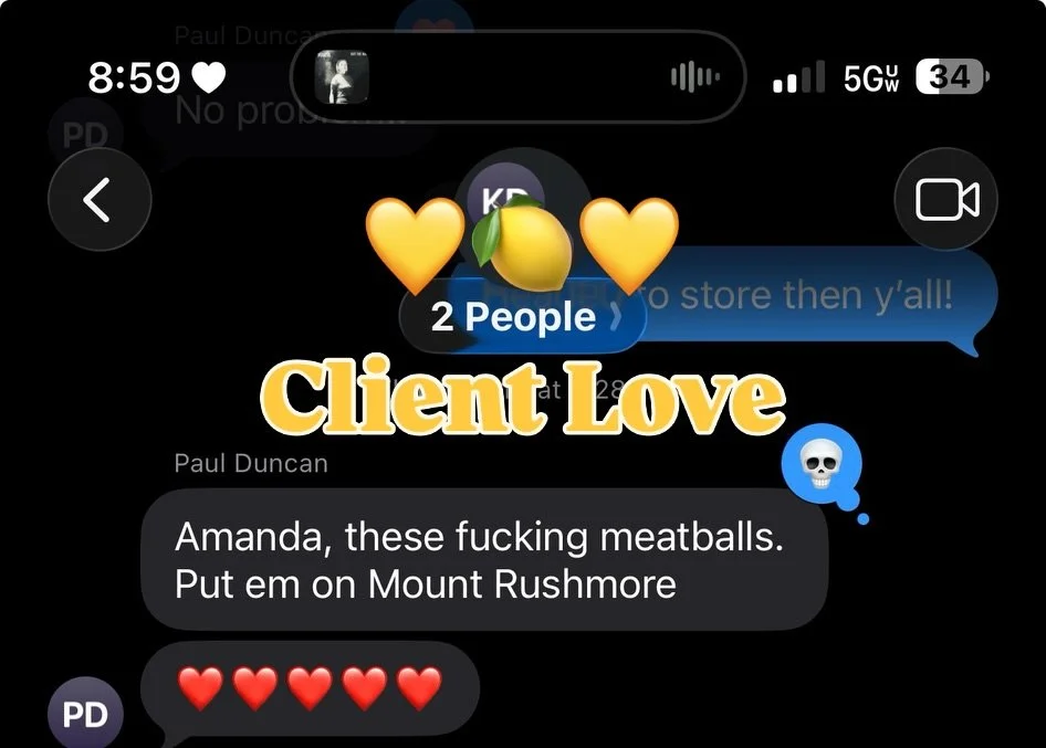 Client reviews, but make them my love language. 💛

From &ldquo;Put those meatballs on Mount Rushmore&rdquo; to threats of bodily harm over the last serving of tenderloin&hellip; I&rsquo;d say this week was a success. 😂

The food is important.

But 