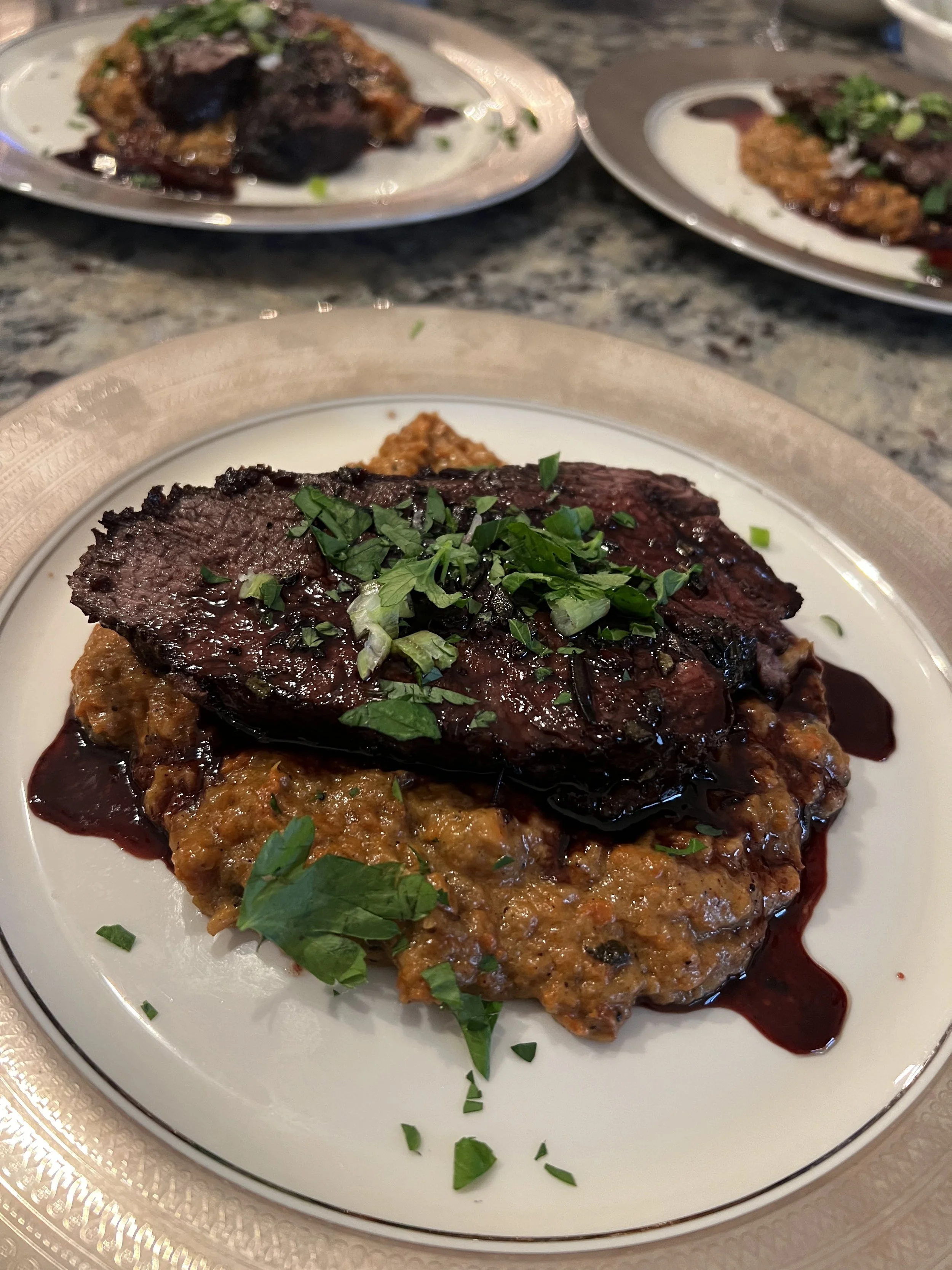 Private Chef Dinner: Beef Tenderloin, Cherry Cabernet Reduction, Roasted + Mashed Root Veg Purée