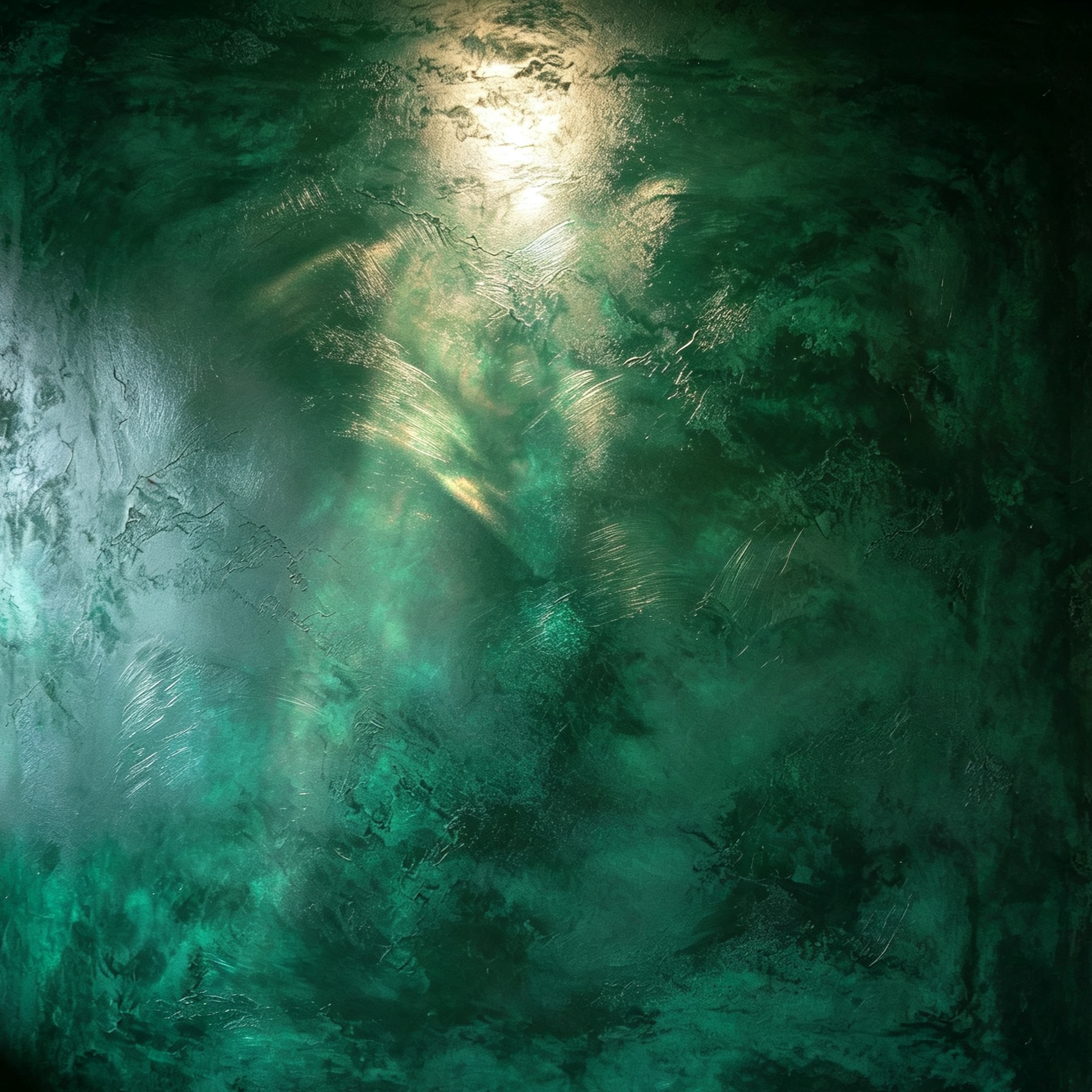Dark green textured surface with lighter patches and streaks, resembling an abstract painting or a natural stone surface.