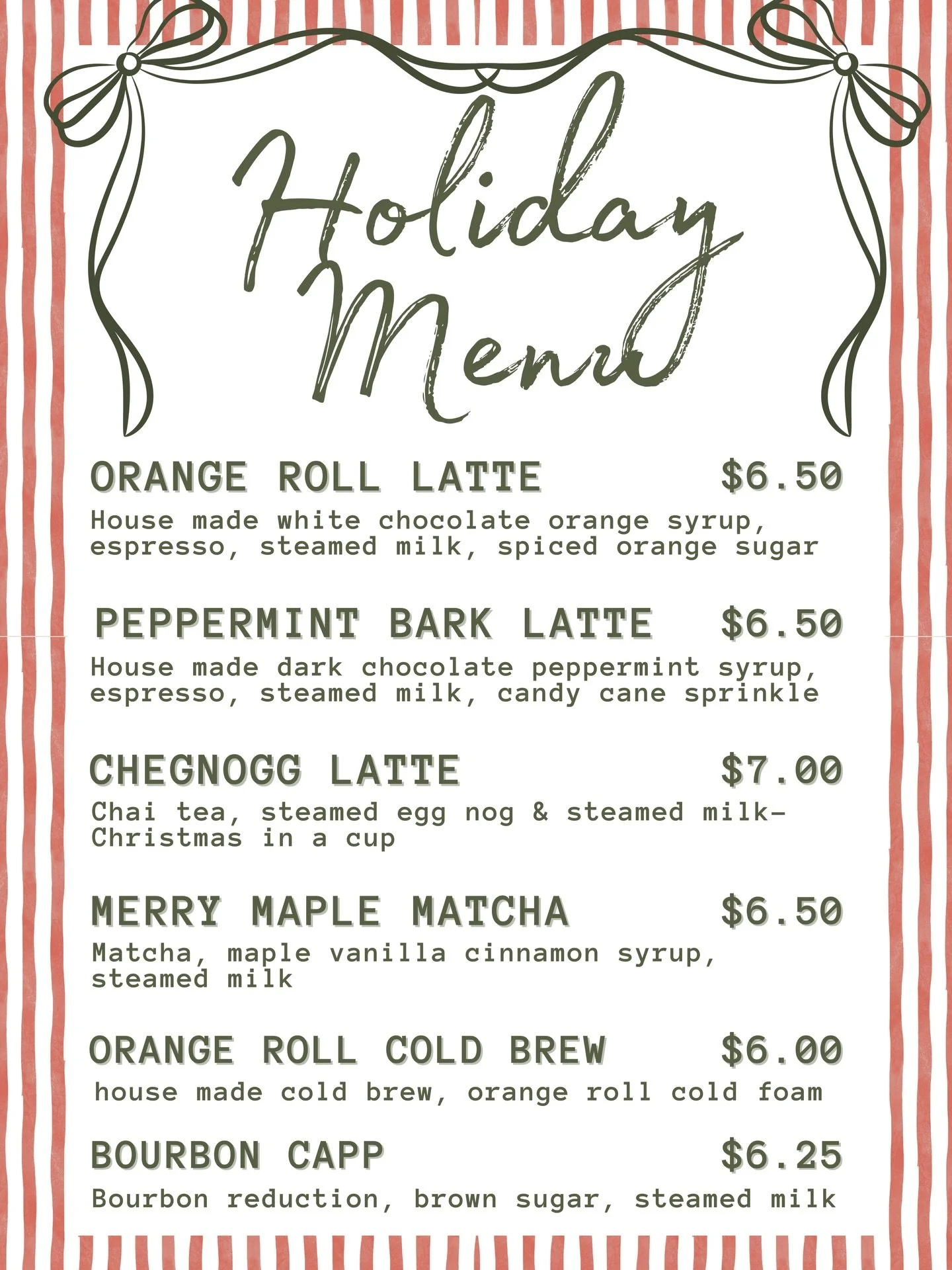 Black Friday? Nahh how about Mallard Holiday Menu Drop Friday? Sounds better huh? Cool see you then 😎

🦃 Holiday hours: 
CLOSED turkey day 
8-2 Fri-Sun 
.
.
.
.
.
.
.
.

Holiday menu: 
Orange Roll Latte
Peppermint Bark Latte 
Chegnogg Latte 
Merry 