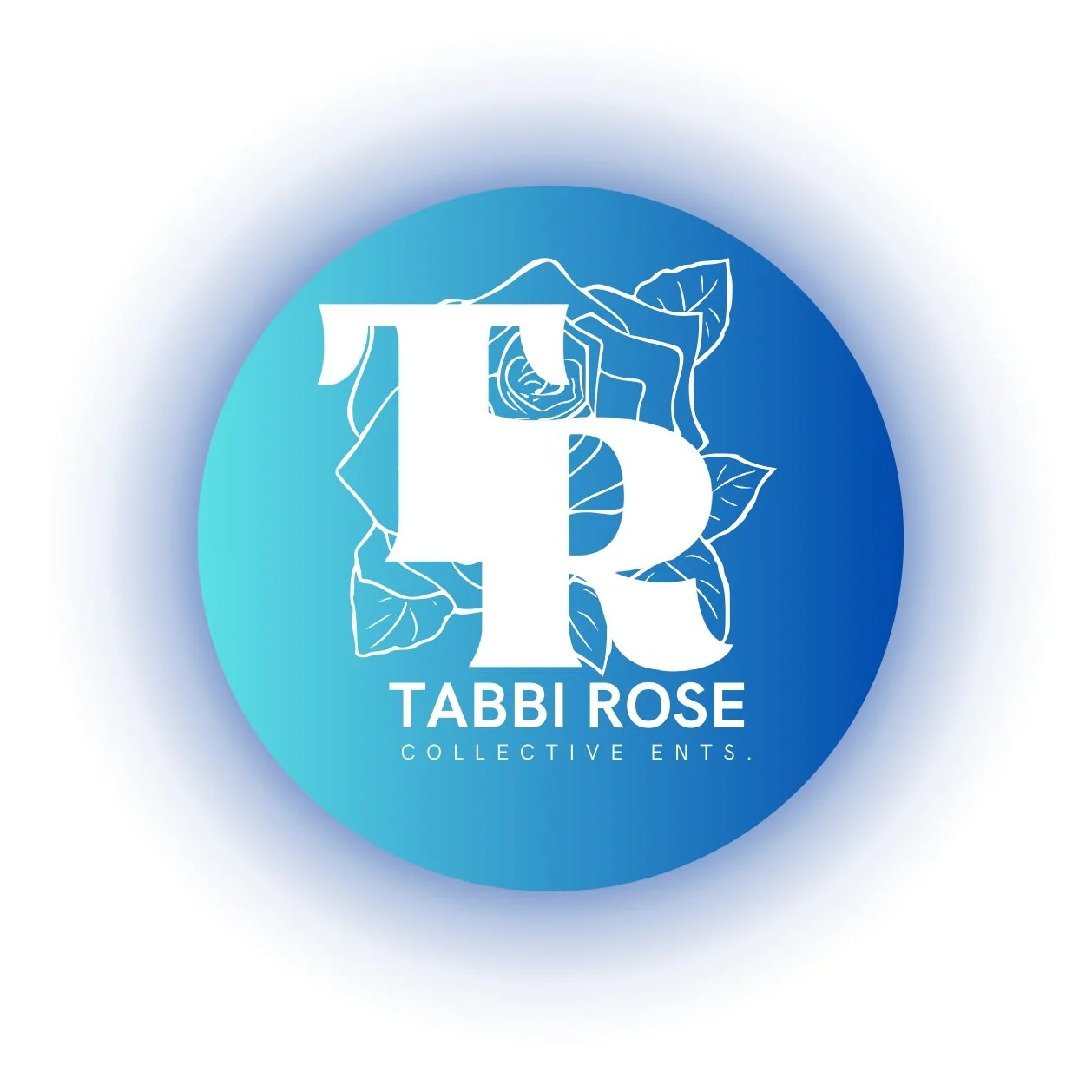 A logo with large white letters 'T' and 'R' over a blue circular background with a line drawing of a rose. Below, the text reads 'TABBI ROSE' and 'COLLECTIVE ENTS.'