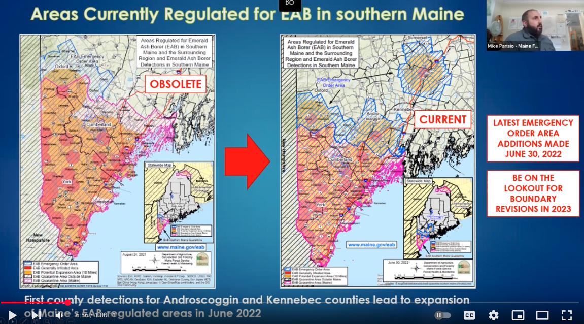 Sustaining Ash Partners Network: Slide from presentation titled "Caring for Maine's Brown Ash Resource/Emerald Ash Borer in Maine"
