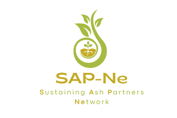 Sustaining Ash Partners Network: Logo with a stylized green plant and roots, and the text 'SAP-Ne' and 'Sustaining Ash Partners Network'.