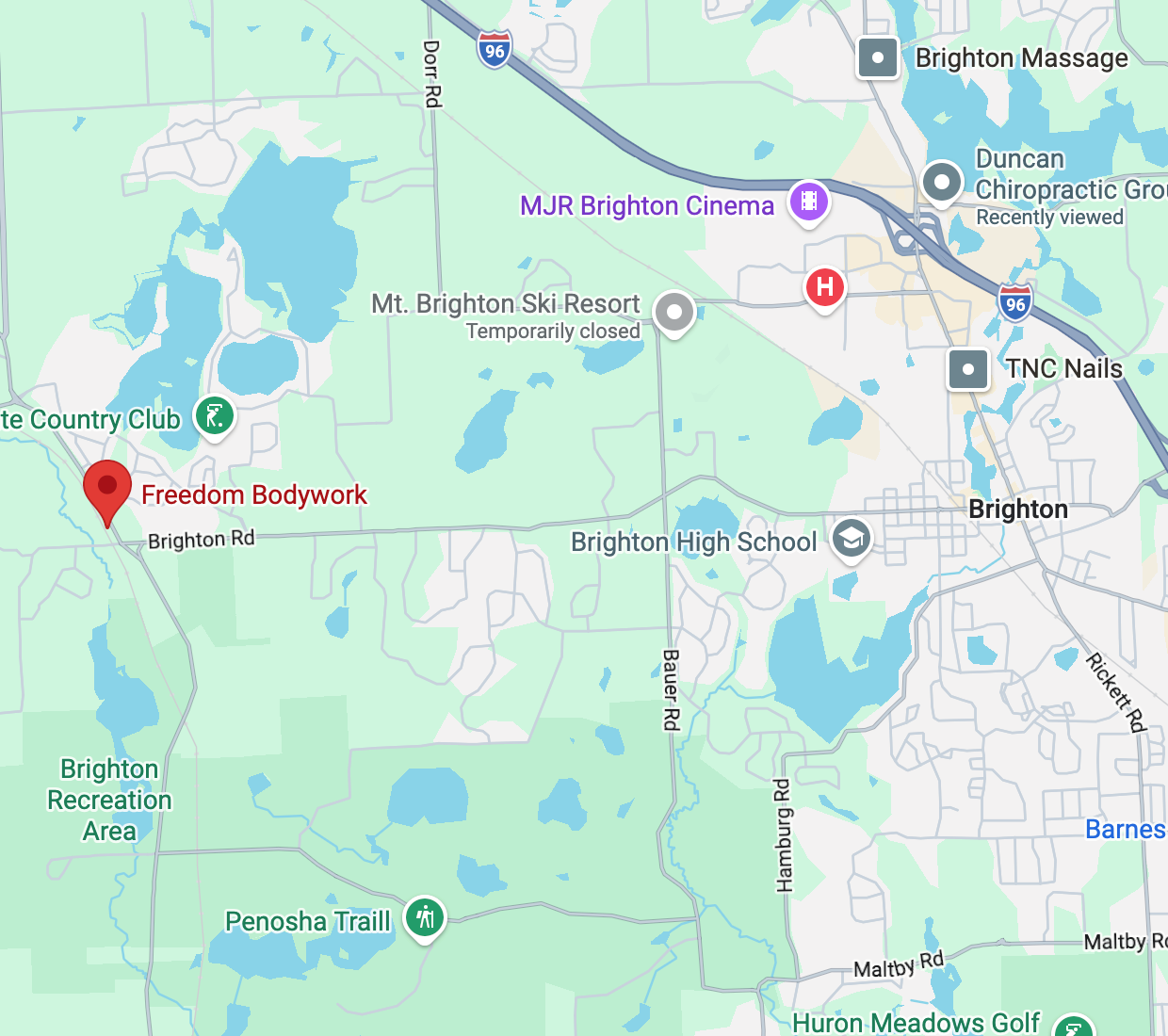 Map showing Freedom Bodywork location in Howell Michigan near Brighton