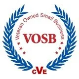 VOSB logo with laurel wreath, "Veteran Owned Small Business" text, and "CVE" letters at the bottom.