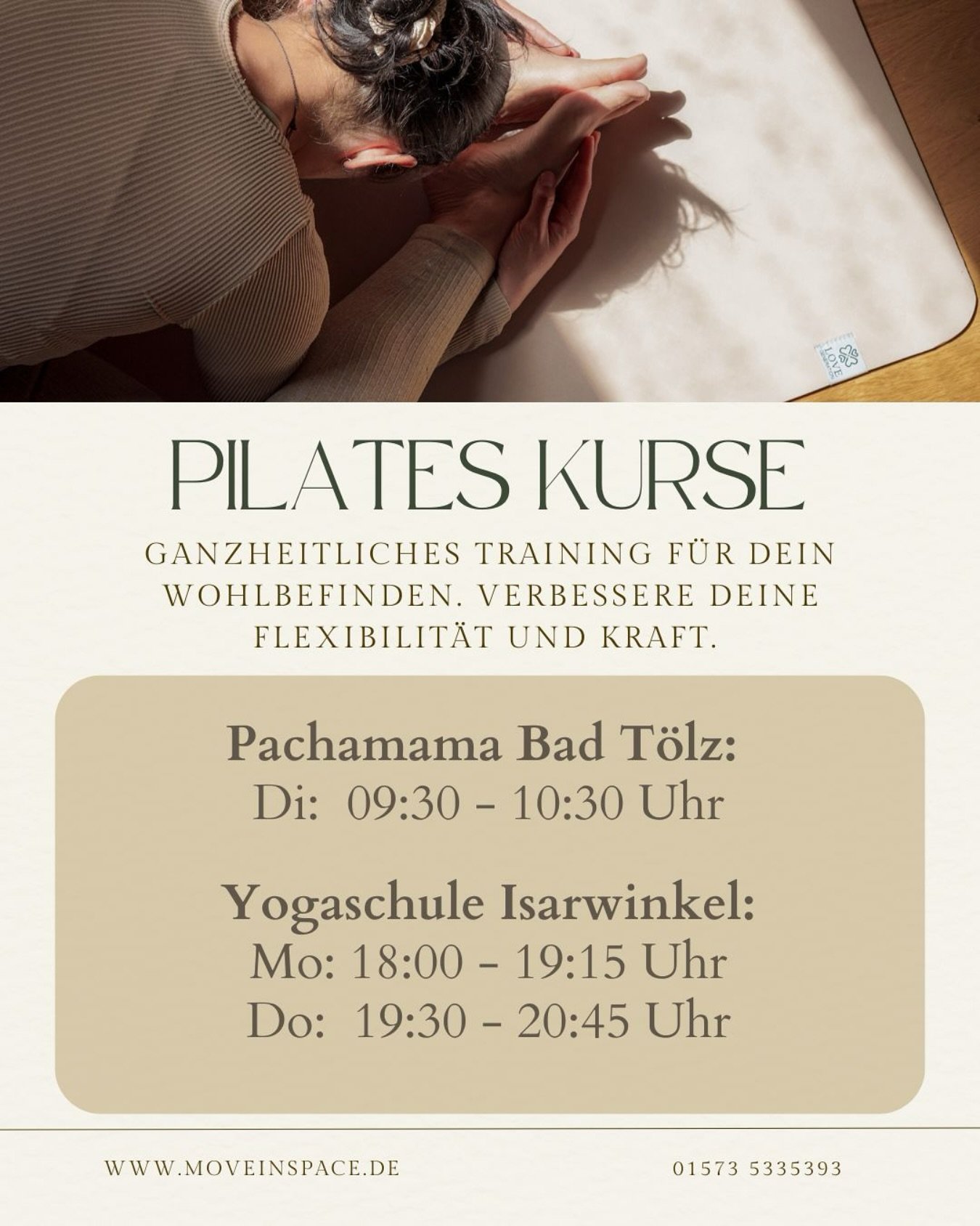 Meine aktuellen Kurse starten im @pachamama_raumfuerdich und in der @yogaschule_isarwinkel! 

⊹ ࣪Pachamama: Anmeldung &uuml;ber meine Website
⊹ ࣪Isarwinkel: Buchung direkt &uuml;ber die Yogaschule

Fragen? Schreibt mir einfach oder ruft mich an &ndas