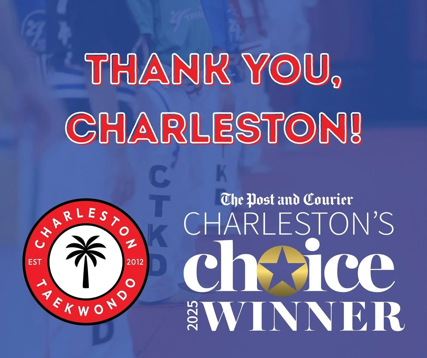 🎉Thank you, Charleston! 

Charleston Taekwondo has once again been voted Best Martial Arts School in the Charleston&rsquo;s Choice Awards! 

A huge thank you to our amazing students, families, and community for your support. This award belongs to YO