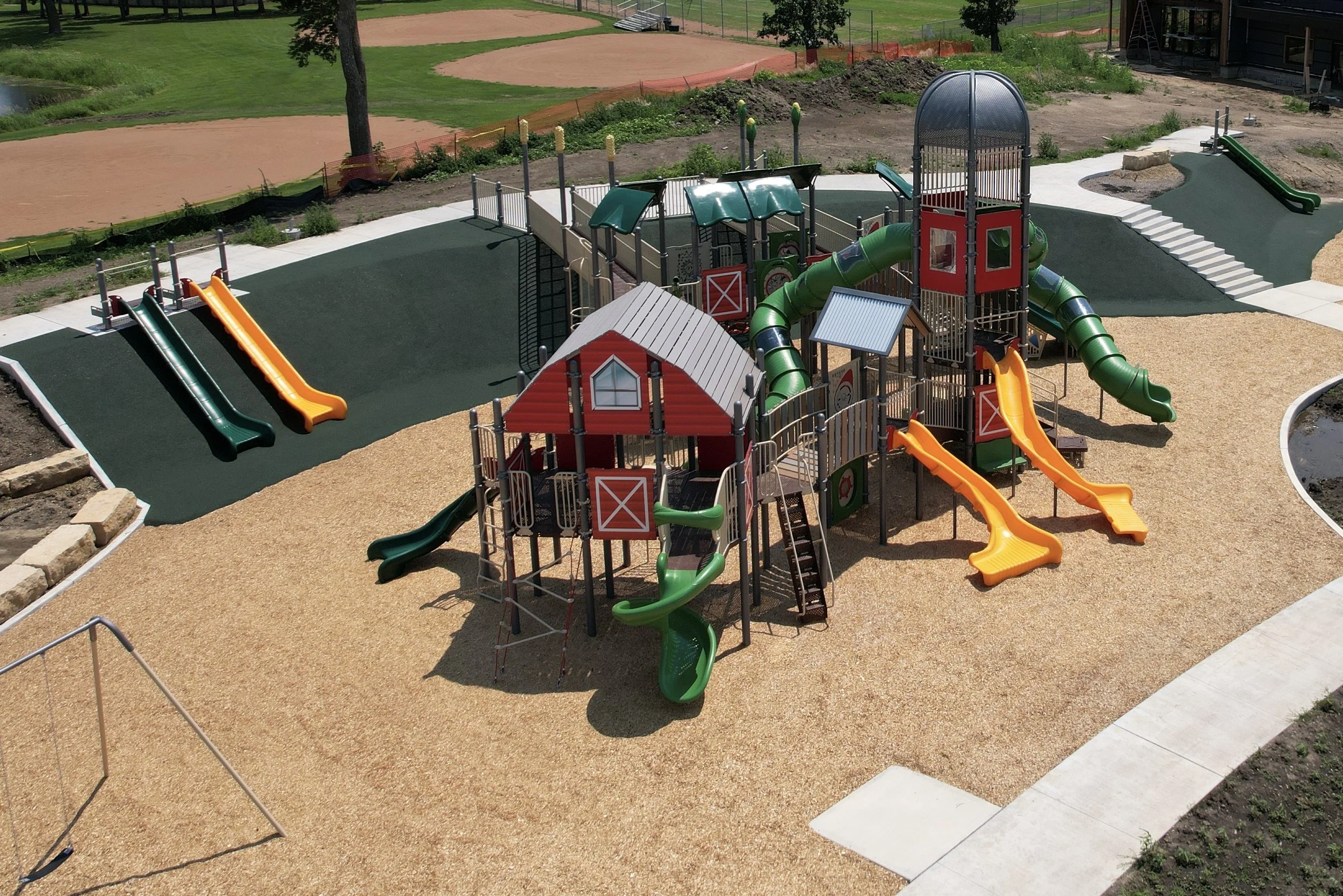 Custom farm-themed Playworld playground at Heritage Park in Corcoran, MN.JPG
