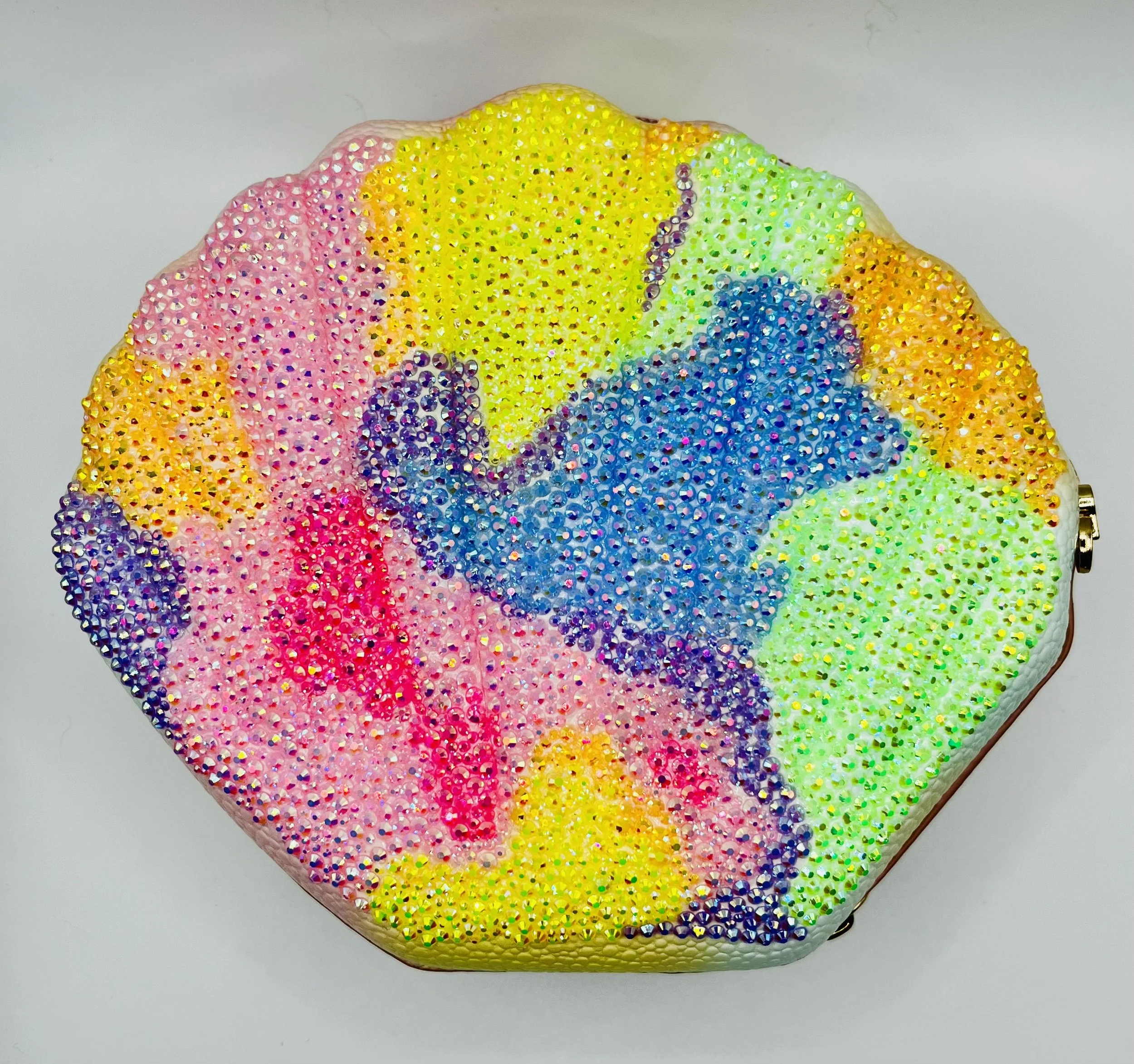Rainbow Rhinestone Clam Shell Bag