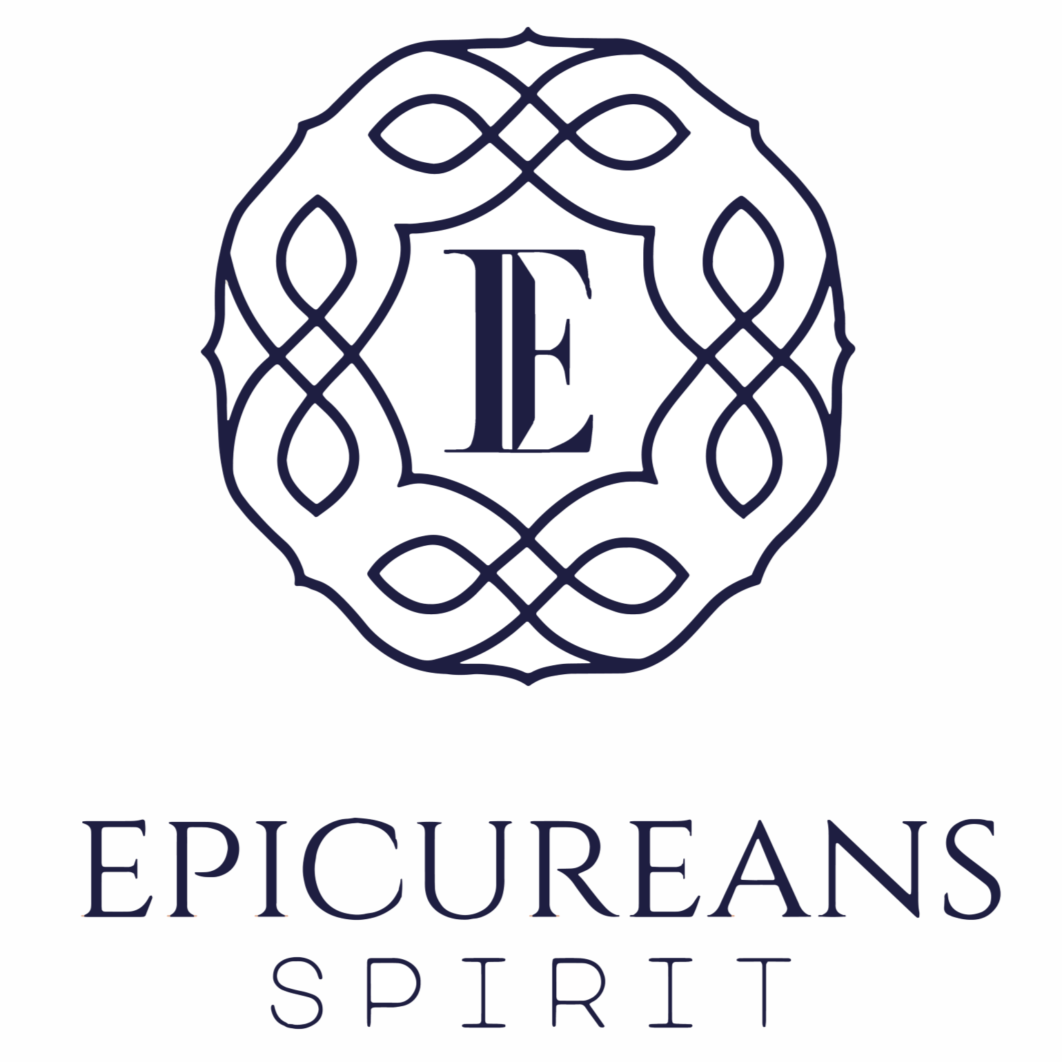 Logo avec une lettre E centrée entourée de motifs complexes, avec le texte 'Epicureans Spirit' en dessous.