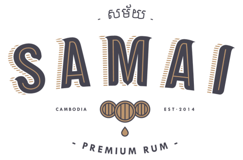 Logo de la marque de rhum Samai, avec le texte 'Samai' en style original, mentionnant la campagne de BD, année 2014, et indiquant qu'il s'agit de rhum premium.