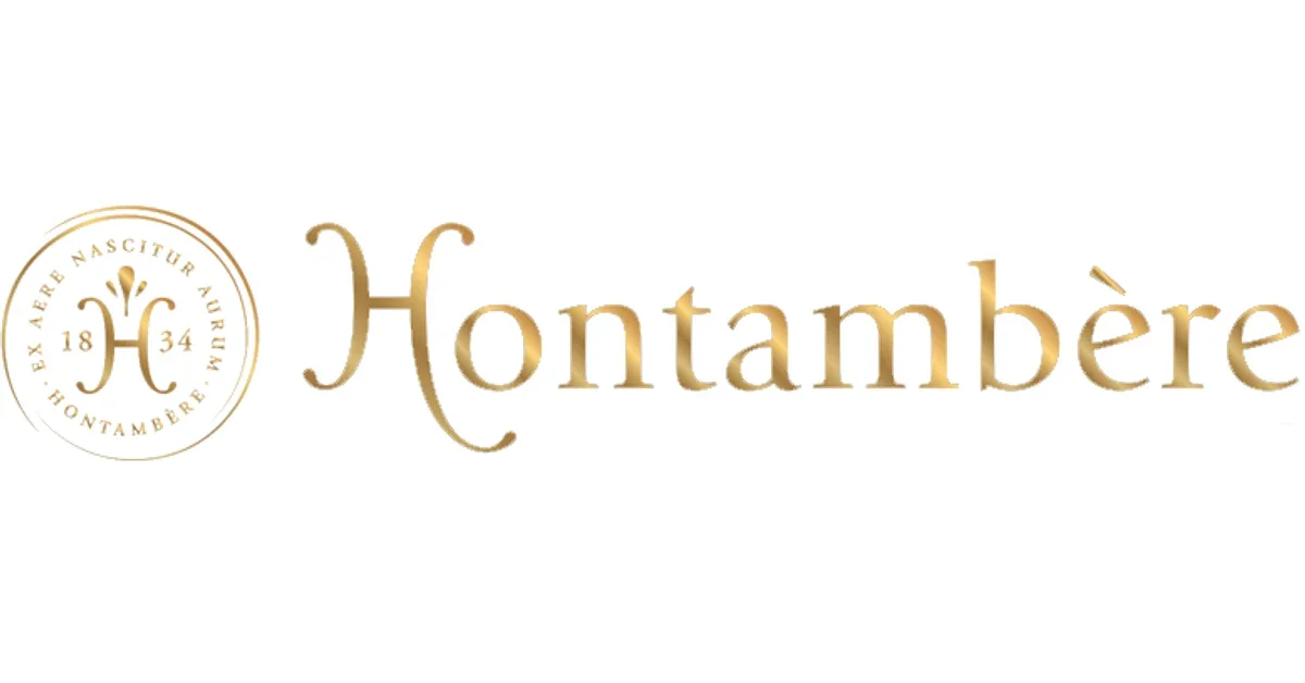 Logo de Fontambère avec inscription en or et un cercle contenant un symbole de fleurs et la date 1834