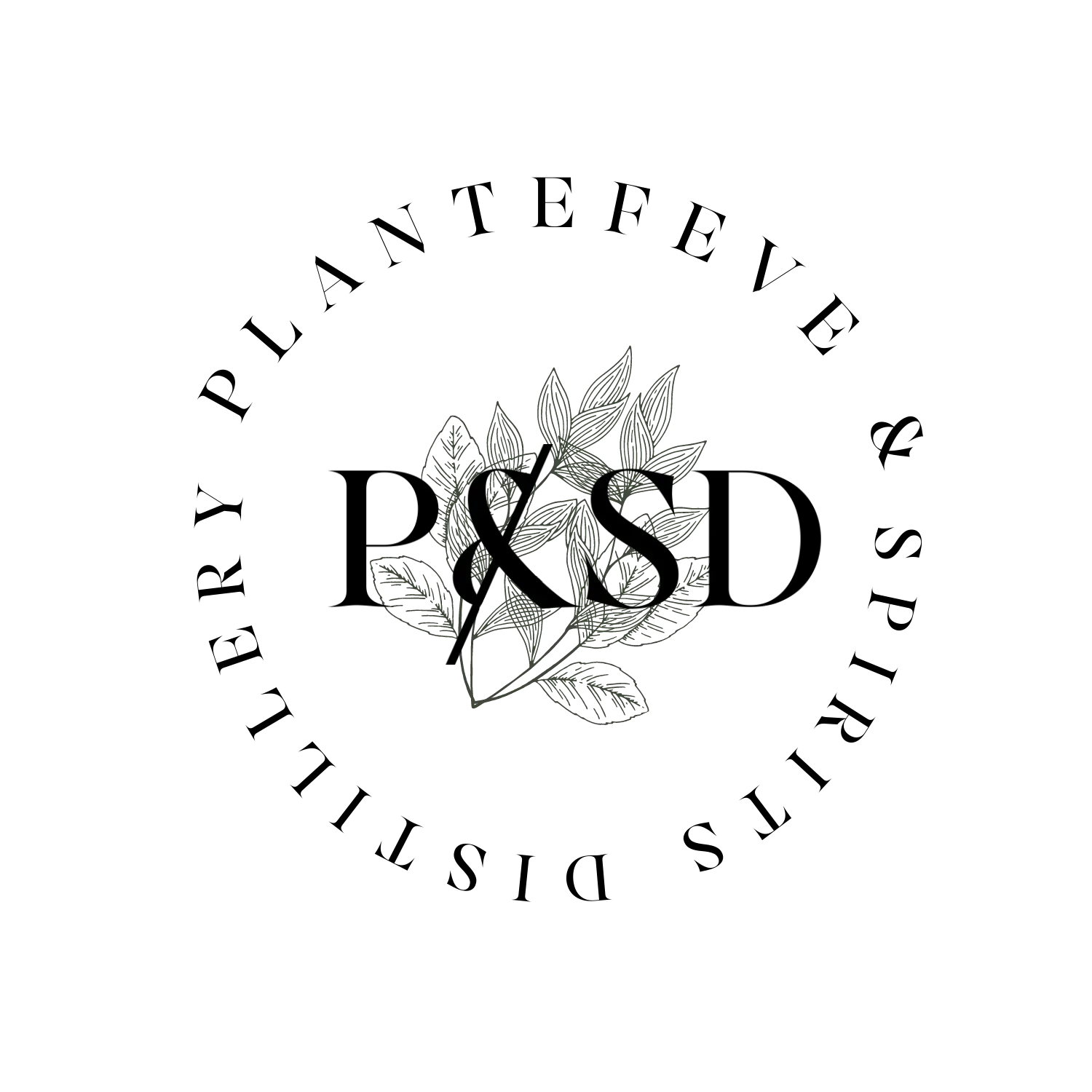 Logo de la marque P&S, avec des feuilles de laurier et le nom en noir sur un fond transparent.
