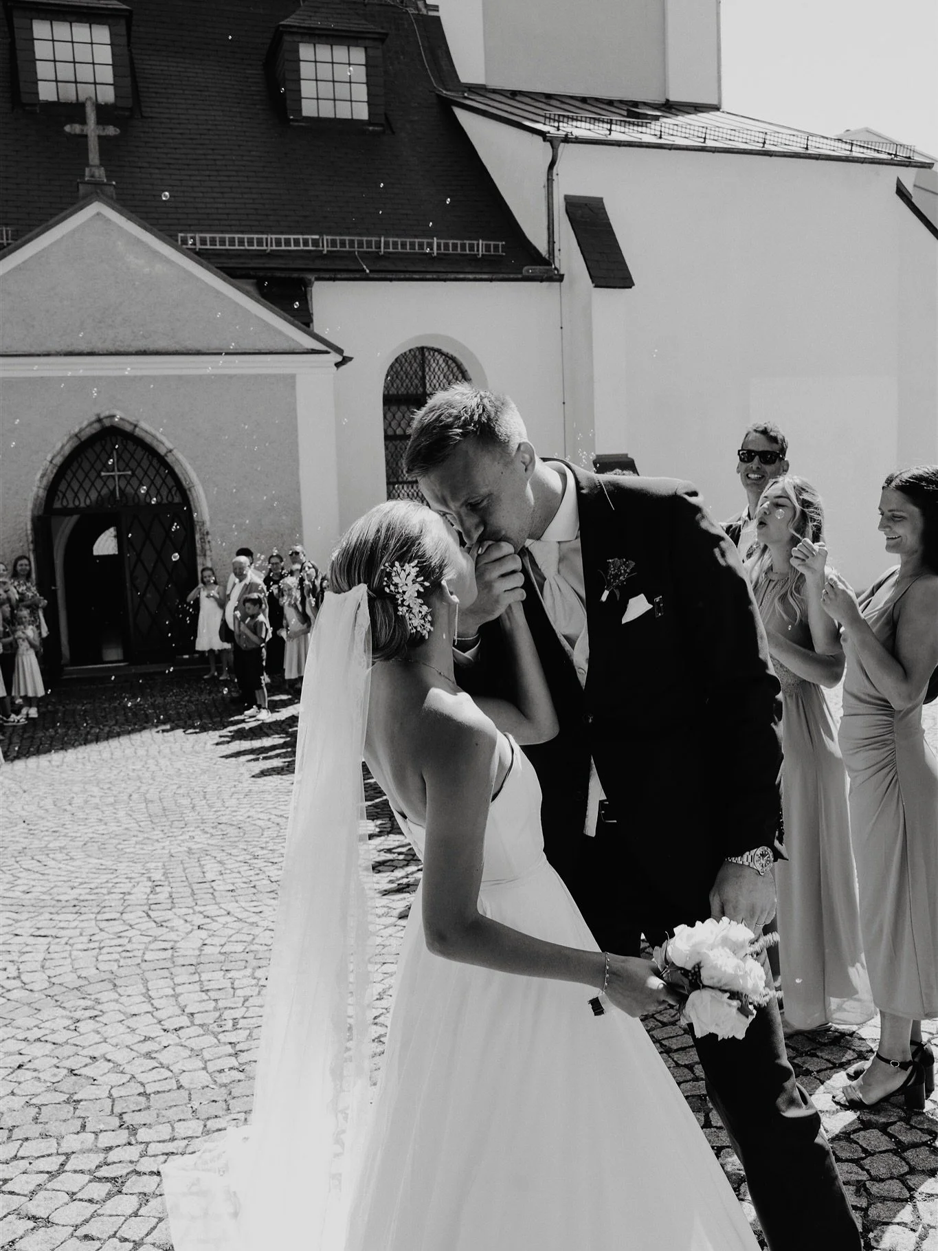 Some favorite memories from Julia and Matthias&rsquo; dreamiest summer wedding in the Austrian countryside in black and white 🤍