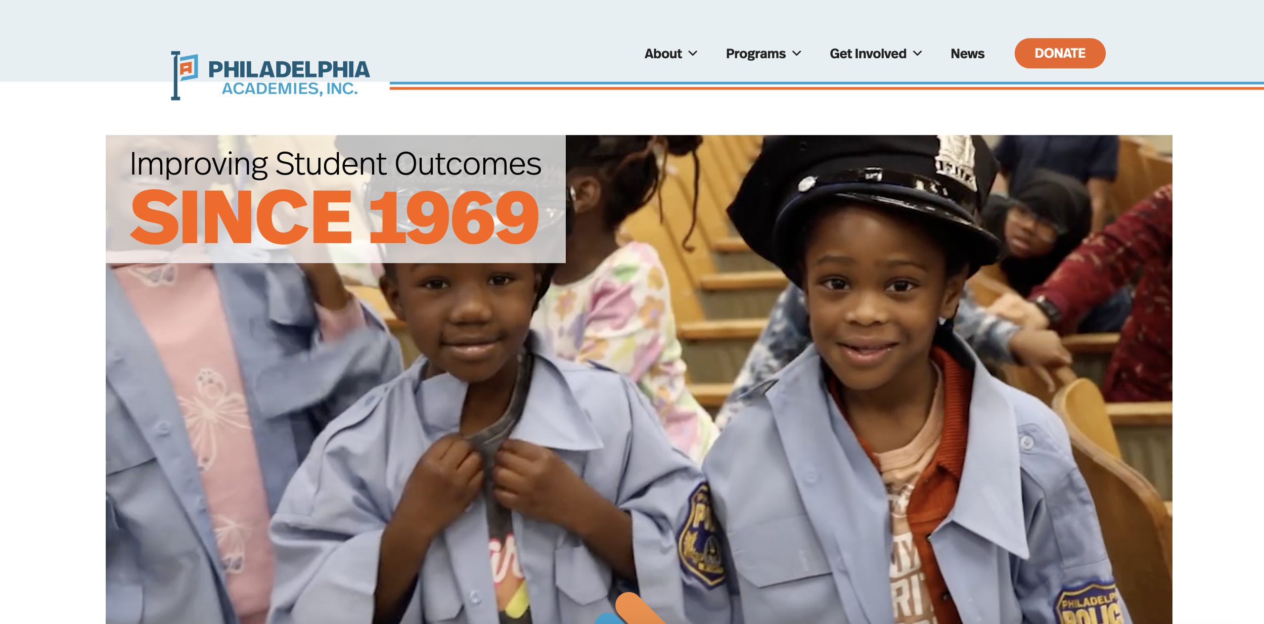 Homepage of Philadelphia Academies designed by Boman Communications