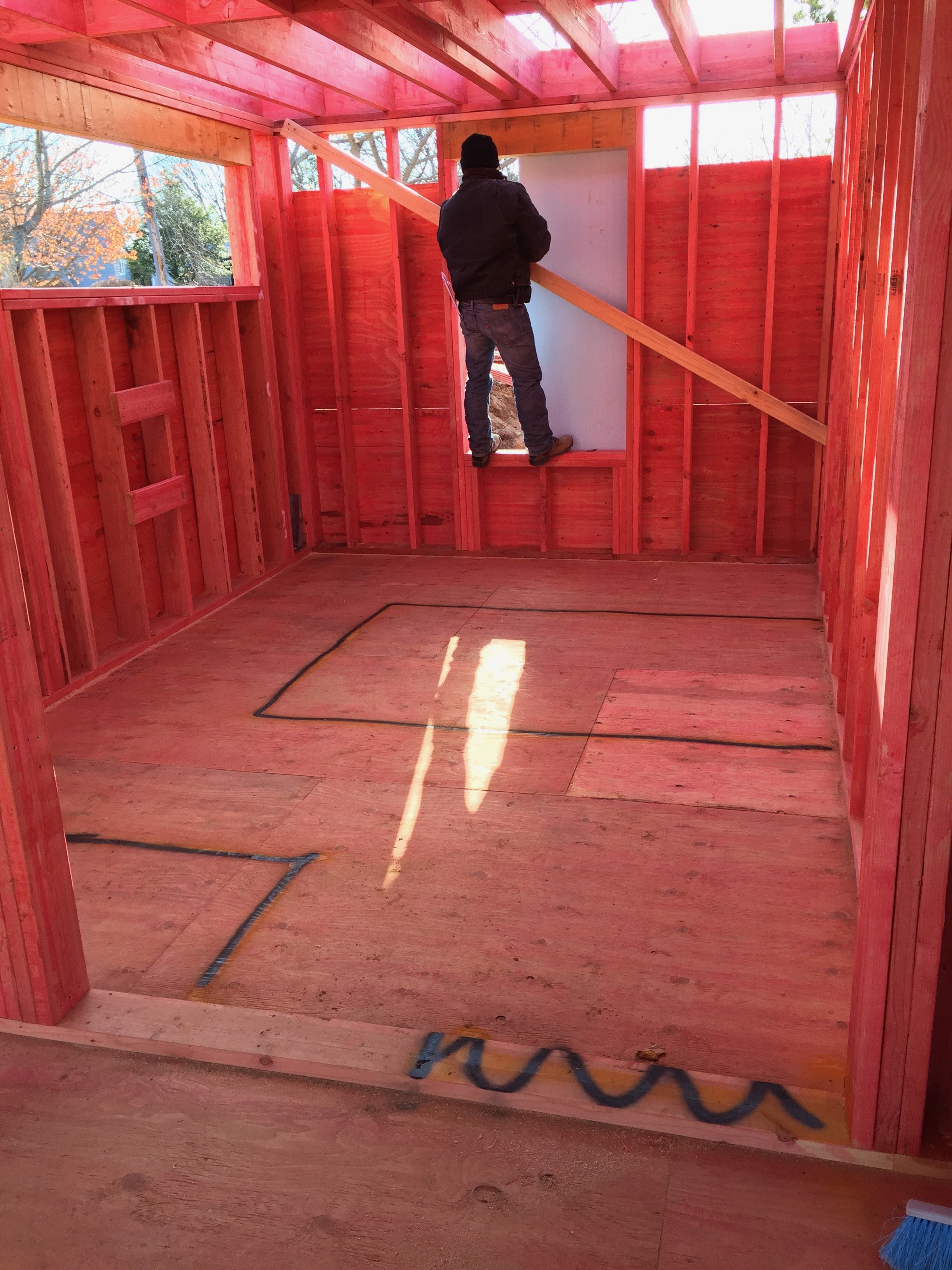 In progress, bedroom 1 fire retardant lumber
