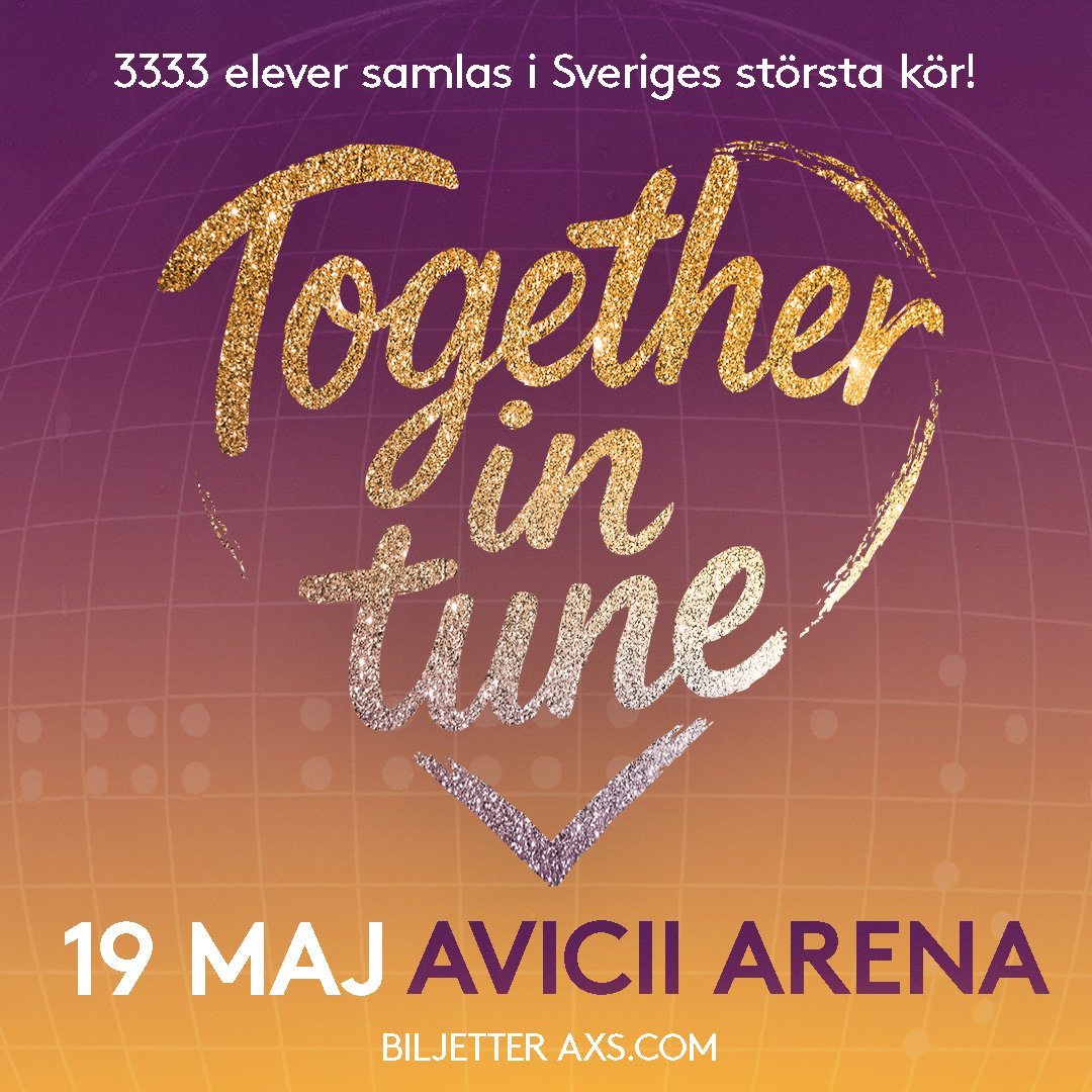 Den största körkonserten i Sverige på 33 år när&nbsp;3333 musikklasselever sjunger på Together In Tune&nbsp;i Avicii Arena 19 maj&nbsp;