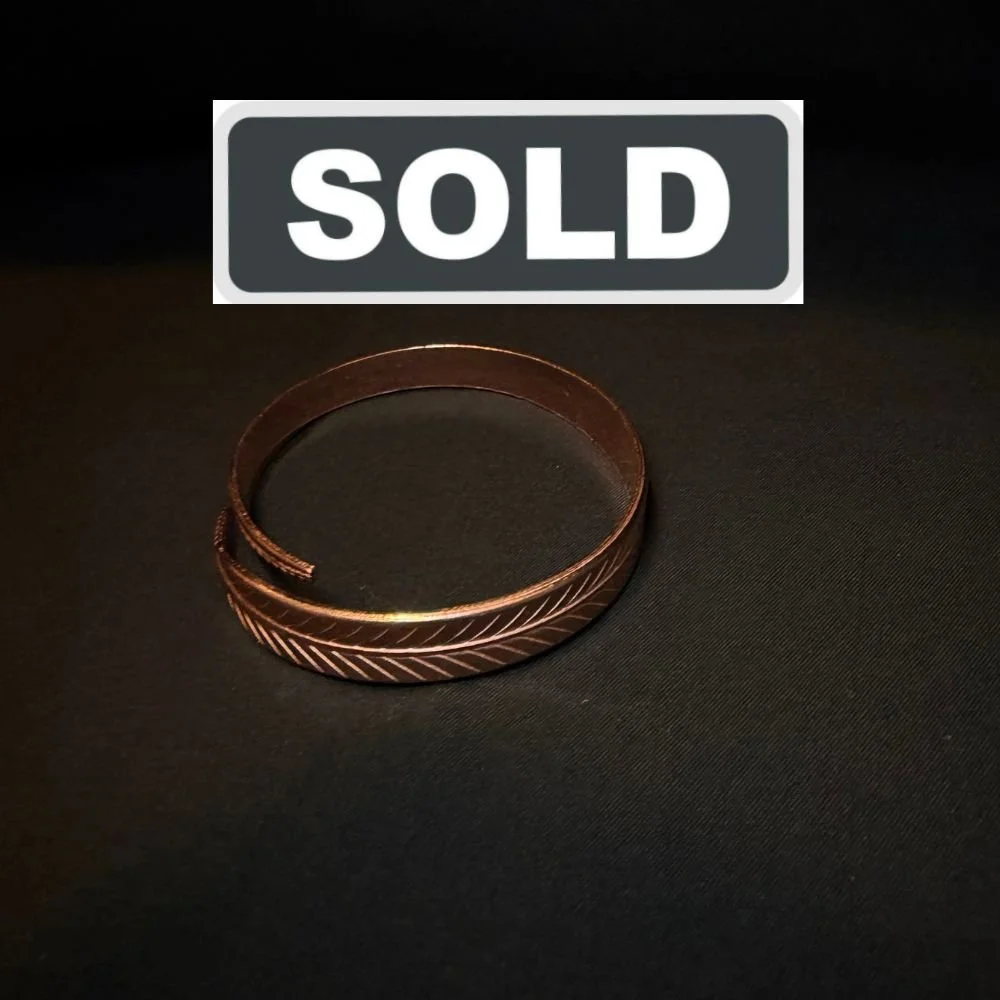 Copper-Tone Feather Engraved Wrap Cuff Bracelet