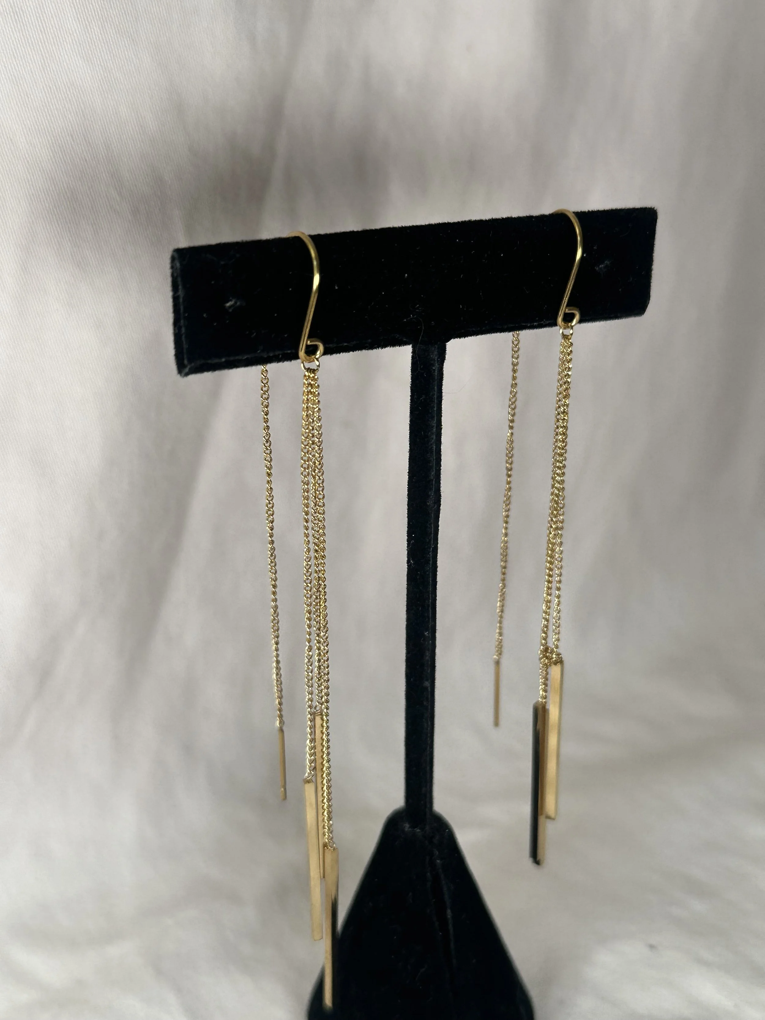 Gold-Tone Chain Threader Earrings with Bar Drop