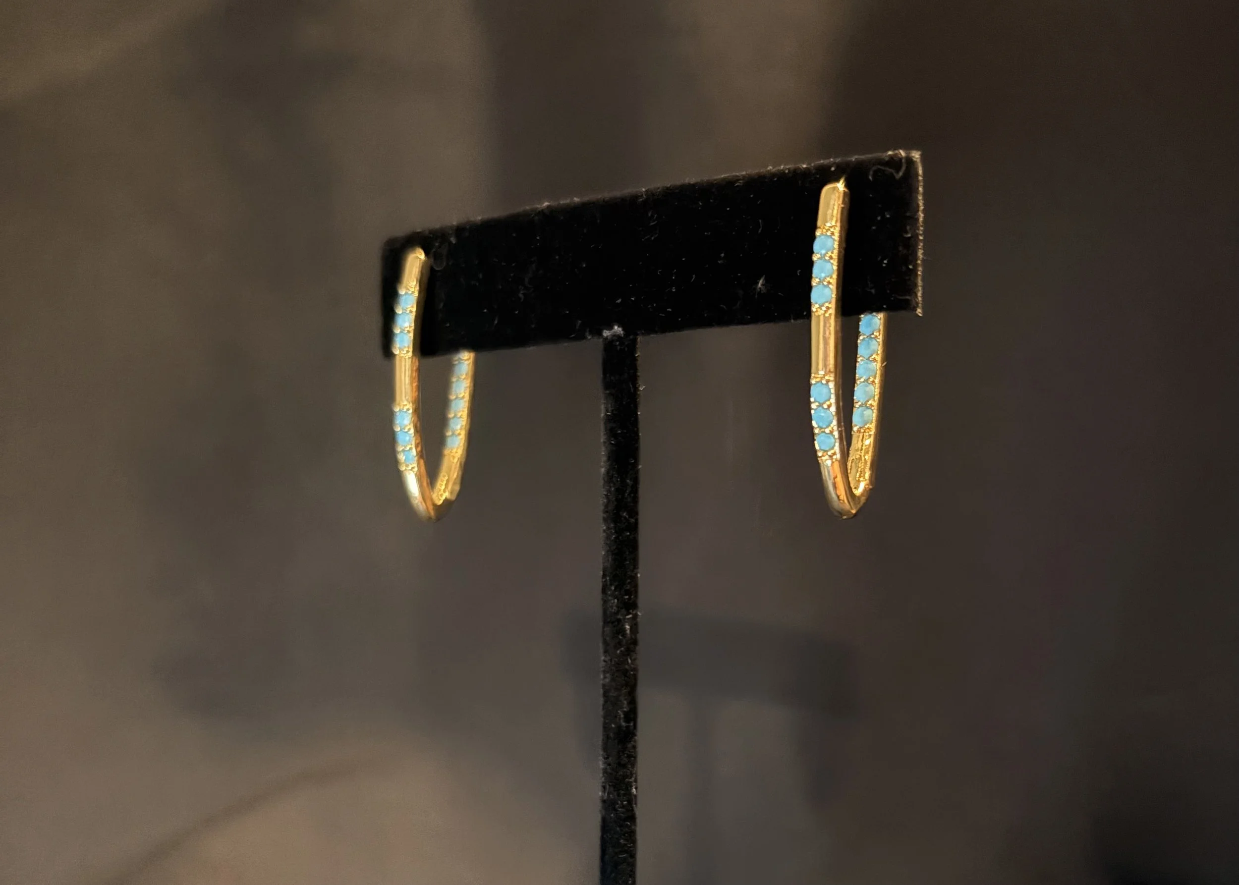 Gold-Tone Turquoise Geometric Hoop Earrings