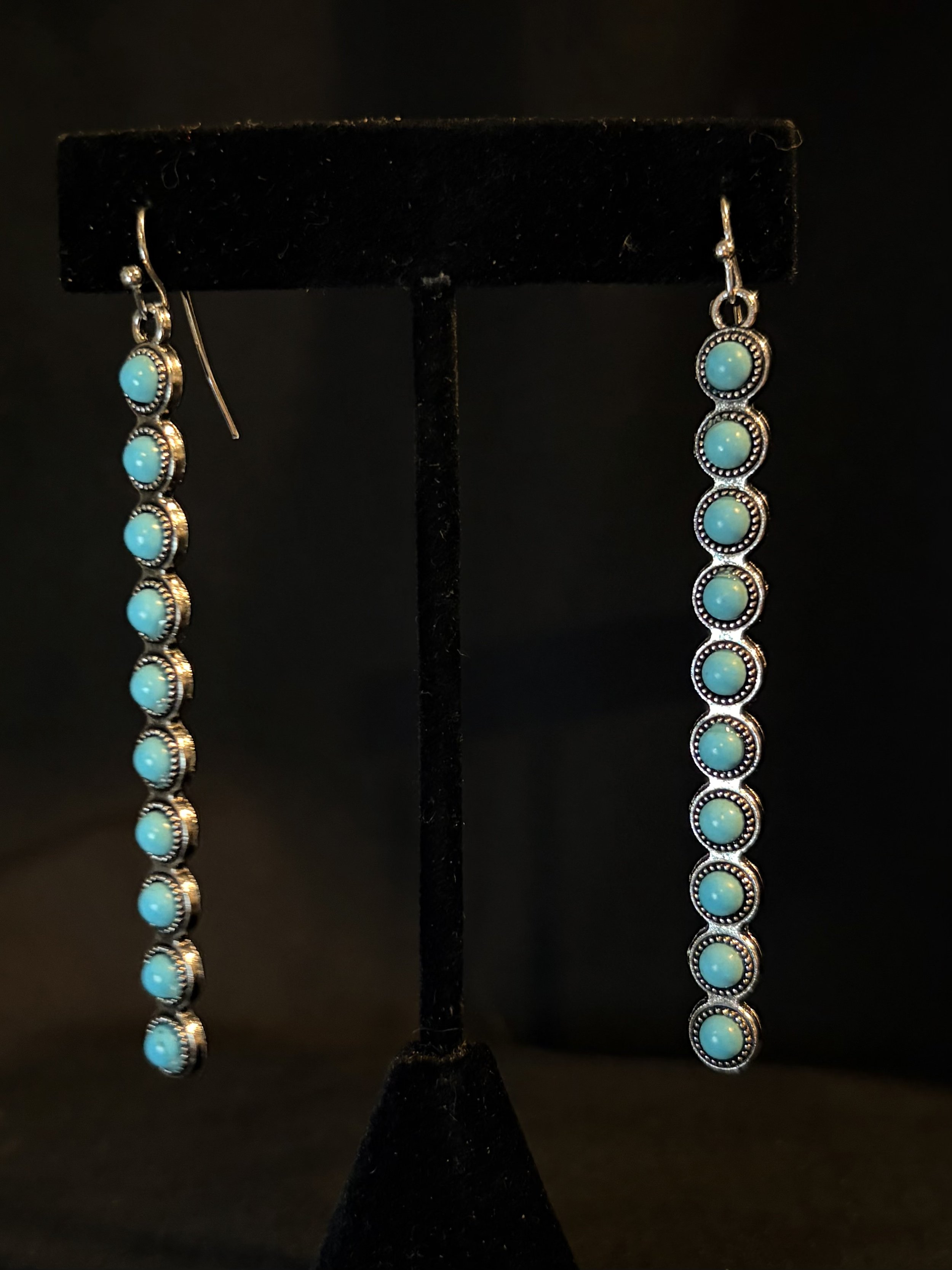 Silver-Tone Turquoise Bead Linear Drop Earrings