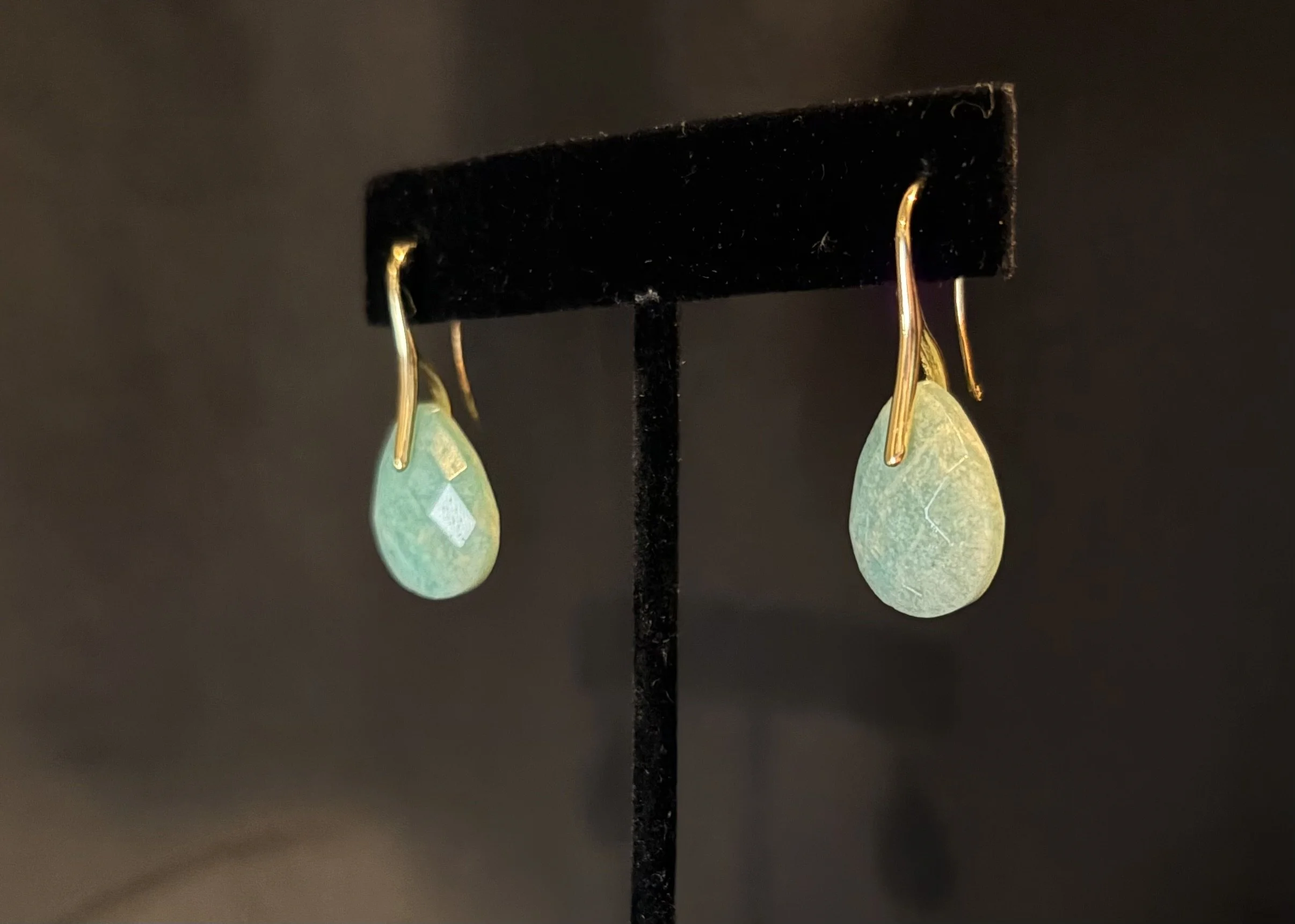 Gold-Tone Amazonite Teardrop Drop Earrings