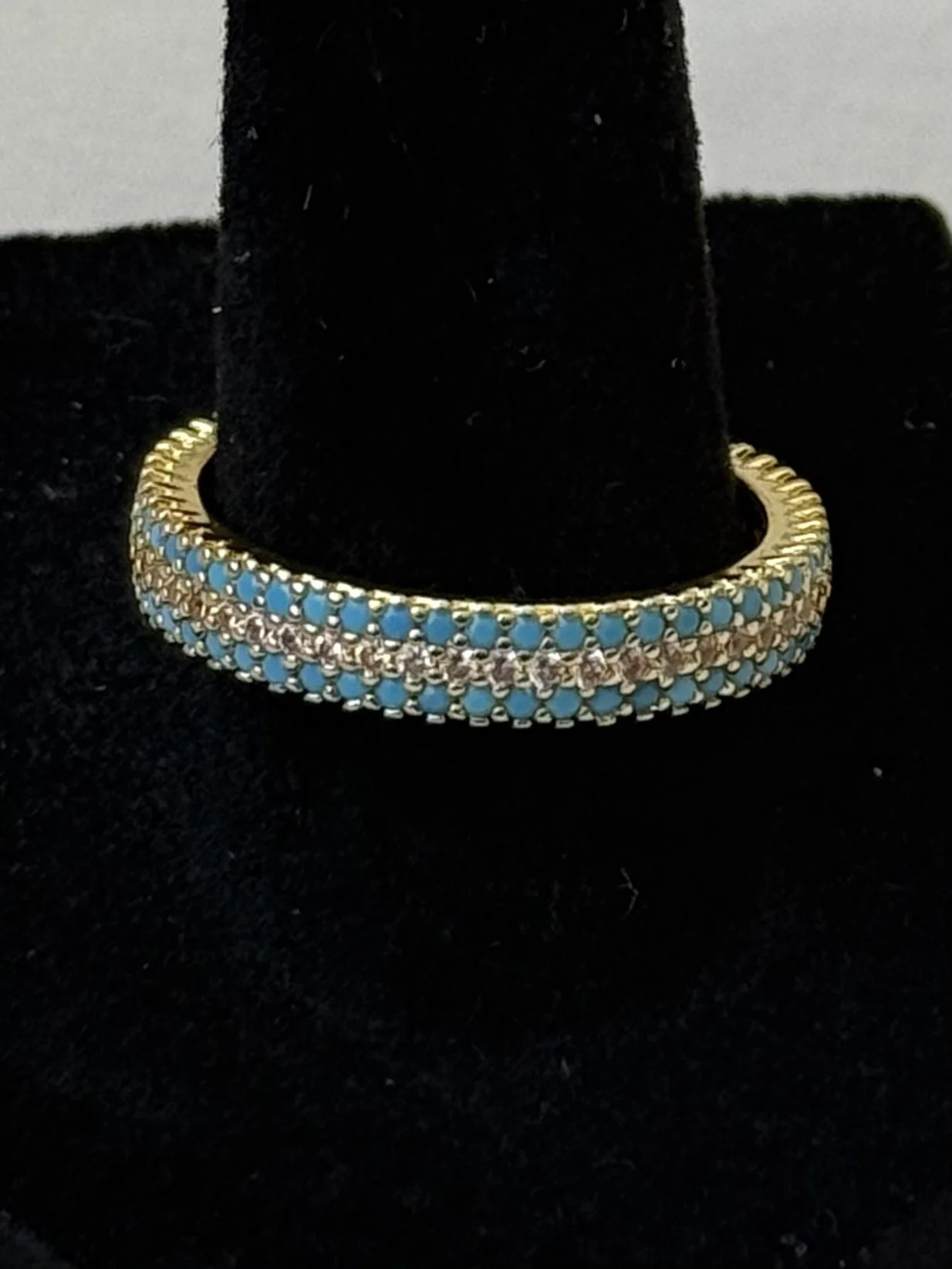 Size 9 - Gold-Tone Turquoise & CZ Pavé Eternity Band Ring