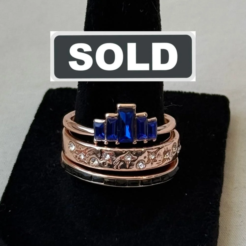 Size 8 - Rose Gold-Tone Blue Sapphire CZ Stacking Ring Set