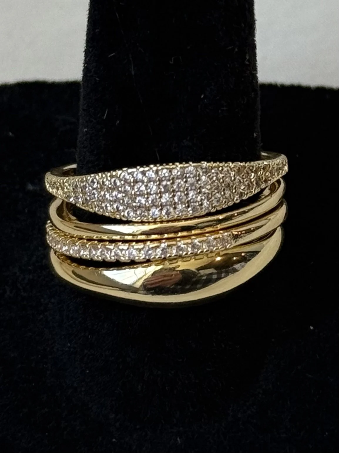Size 8 – Gold-Tone Multi-Band CZ Pavé Crossover Ring