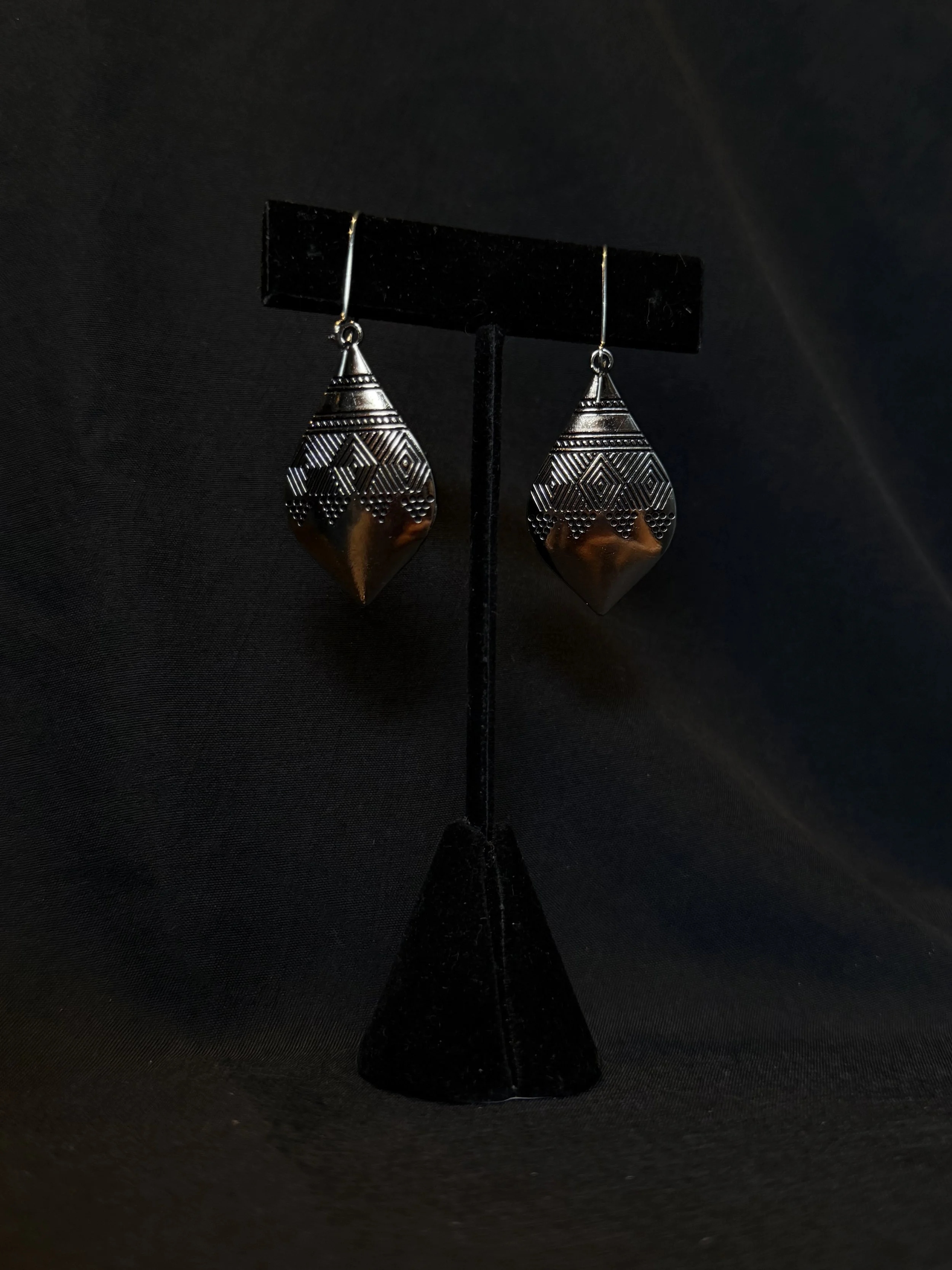 Silver-Tone Engraved Drop Earrings