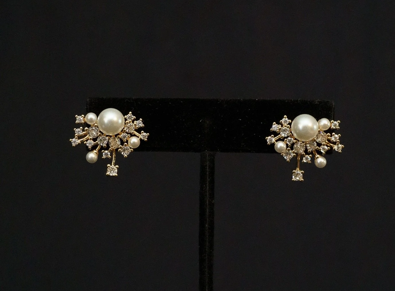 Gold-Tone Pearl & Crystal Cluster Stud Earrings