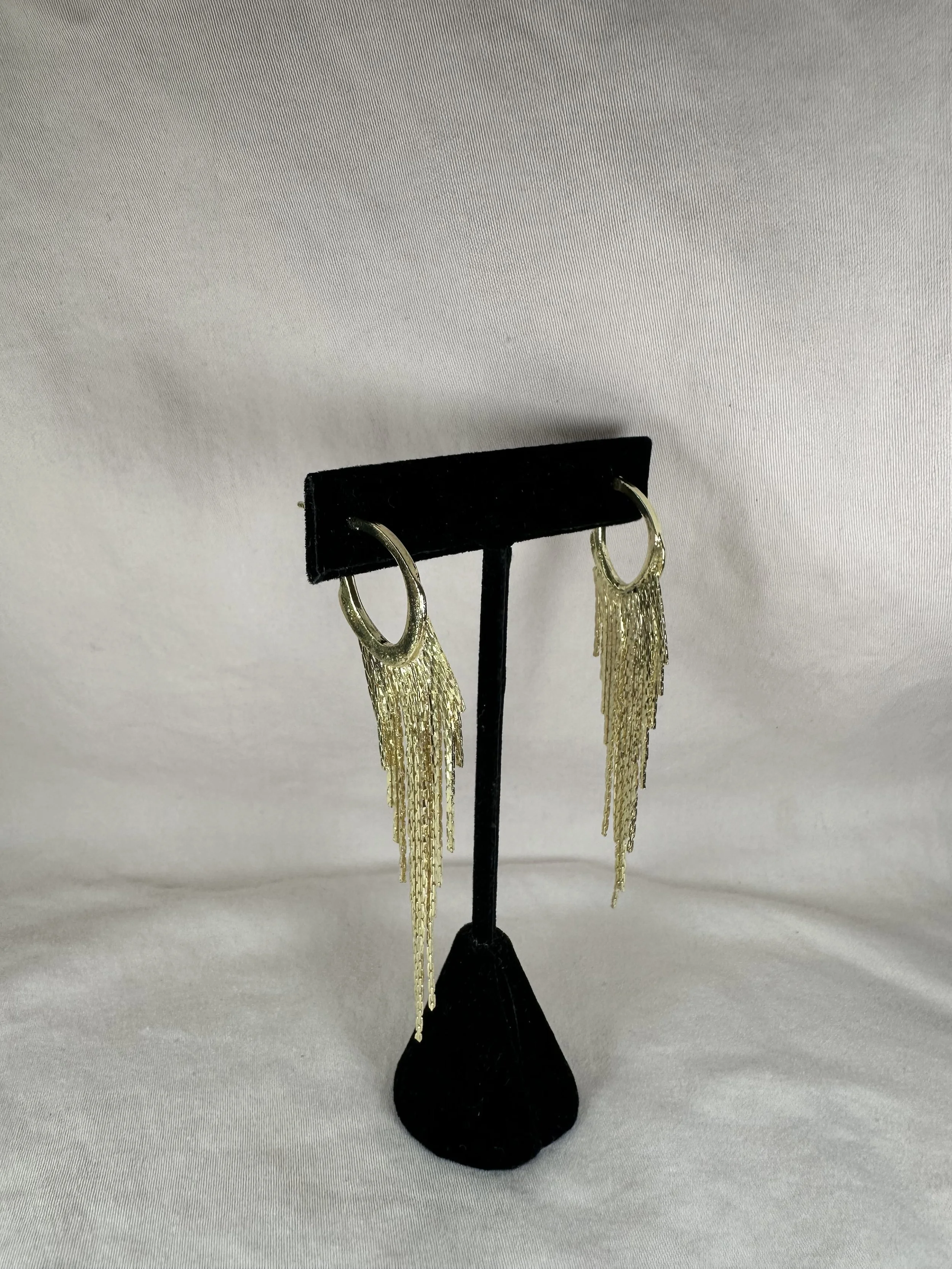 Gold-Tone Open Hoop Stud Earrings with Chain Fringe Drop