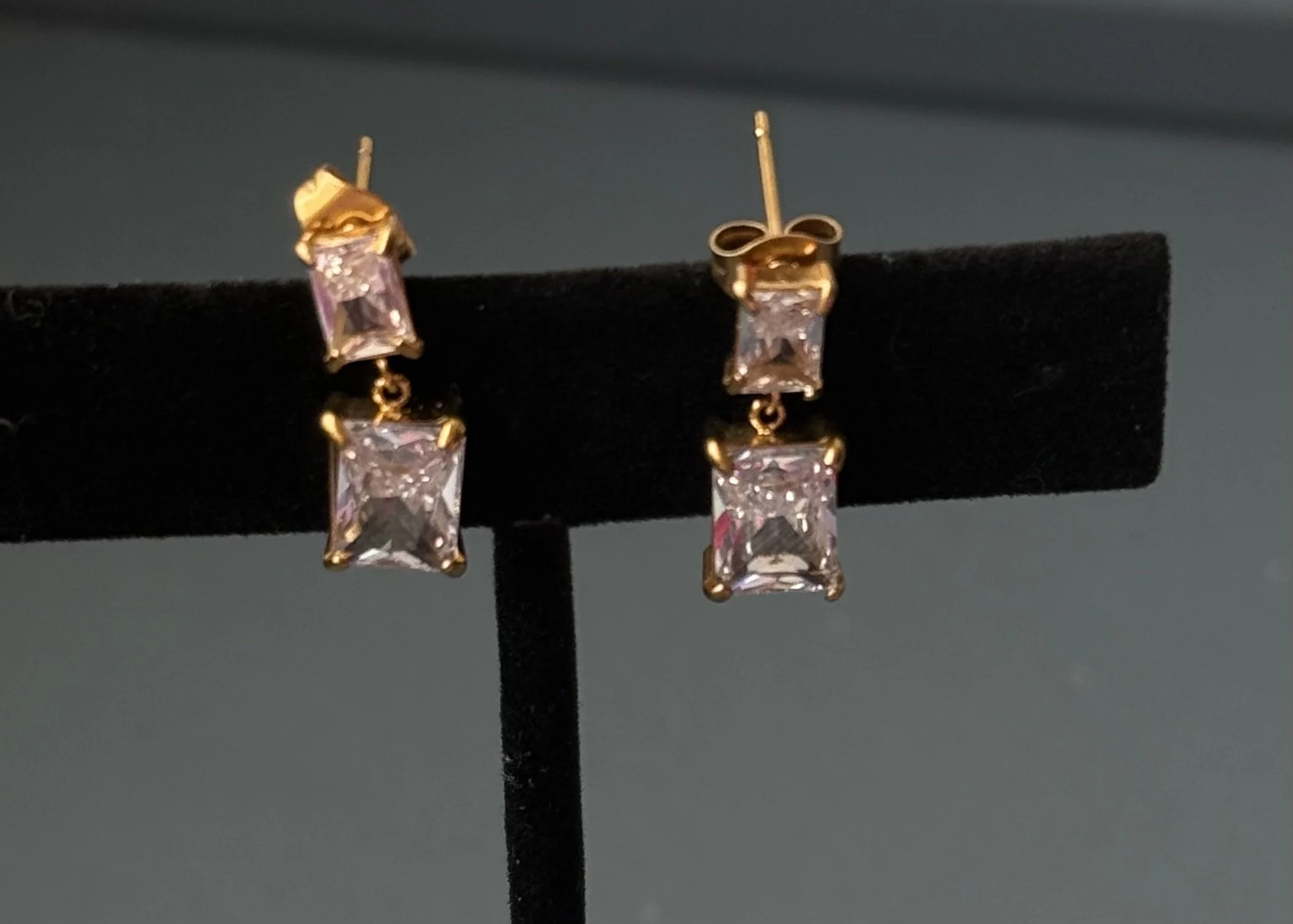Gold-Tone Double CZ Baguette Drop Earrings Gold-Tone Double CZ Baguette Drop Earrings
