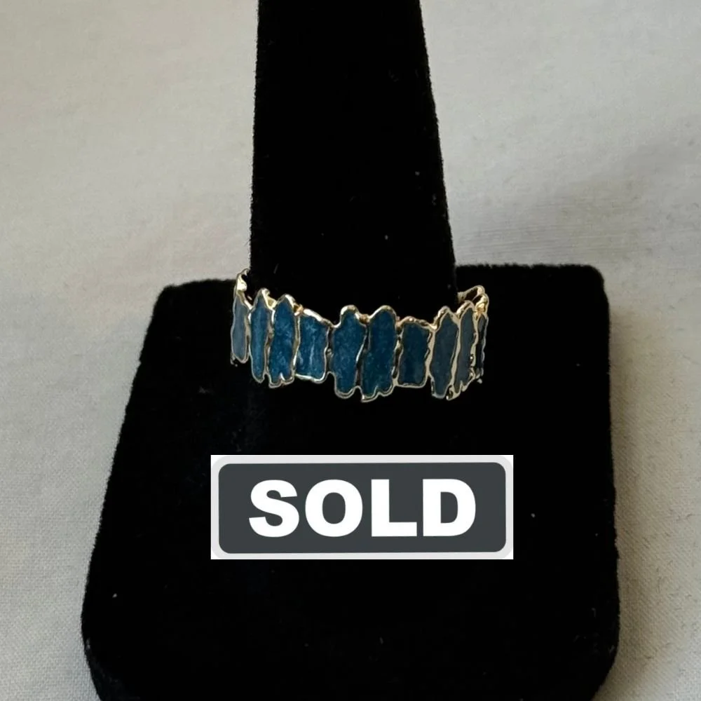 Size 6 - Gold-Tone Blue Enamel Slab Band Ring
