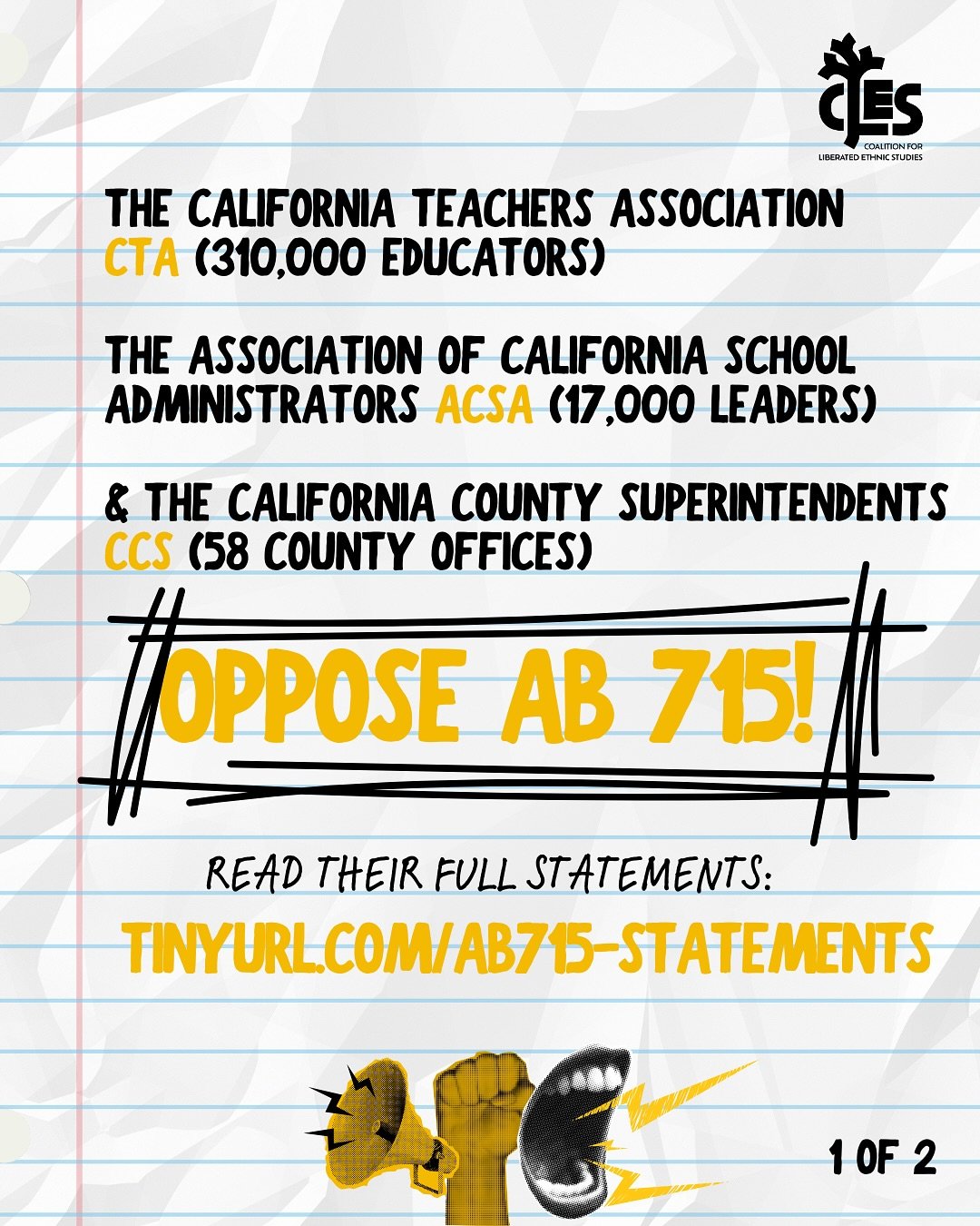 The California Teachers Association (310,000 educators), the Association of California School Administrators (17,000 leaders), and the California County Superintendents (58 county offices):
OPPOSE AB 715!
📝Read their full statements: tinyurl.com/a