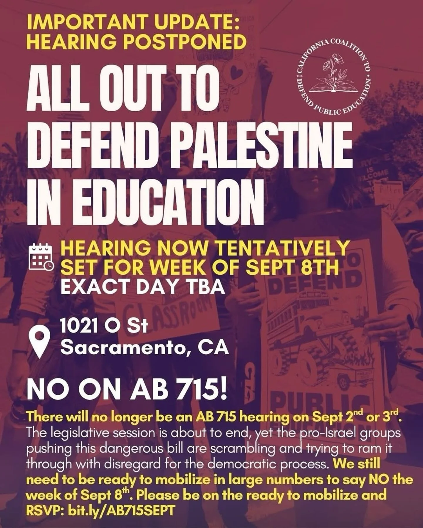 #Repost @arocaction Good news – the Legislative Jewish Caucus (LJC) and California Israel Lobby haven’t been able to negotiate amendments to AB 715 that will be acceptable to the Senate. As a result, there will NOT be a committee hearing