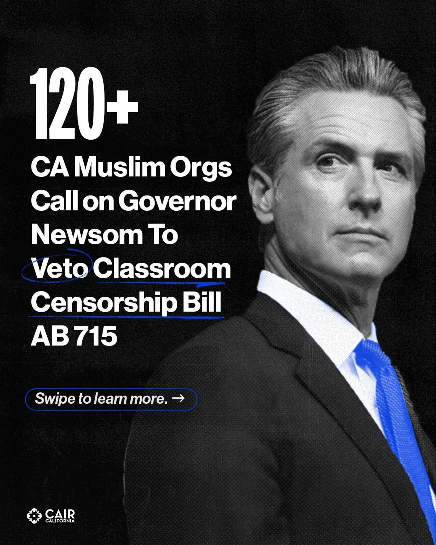 Repost @cairgla #CAIRCA, along with 126 mosques, Islamic centers, and Muslim community organizations from across the state, sent a letter to @cagovernor Gavin Newsom outlining concerns about the dangerous impact of AB 715 on academic freedom in Calif